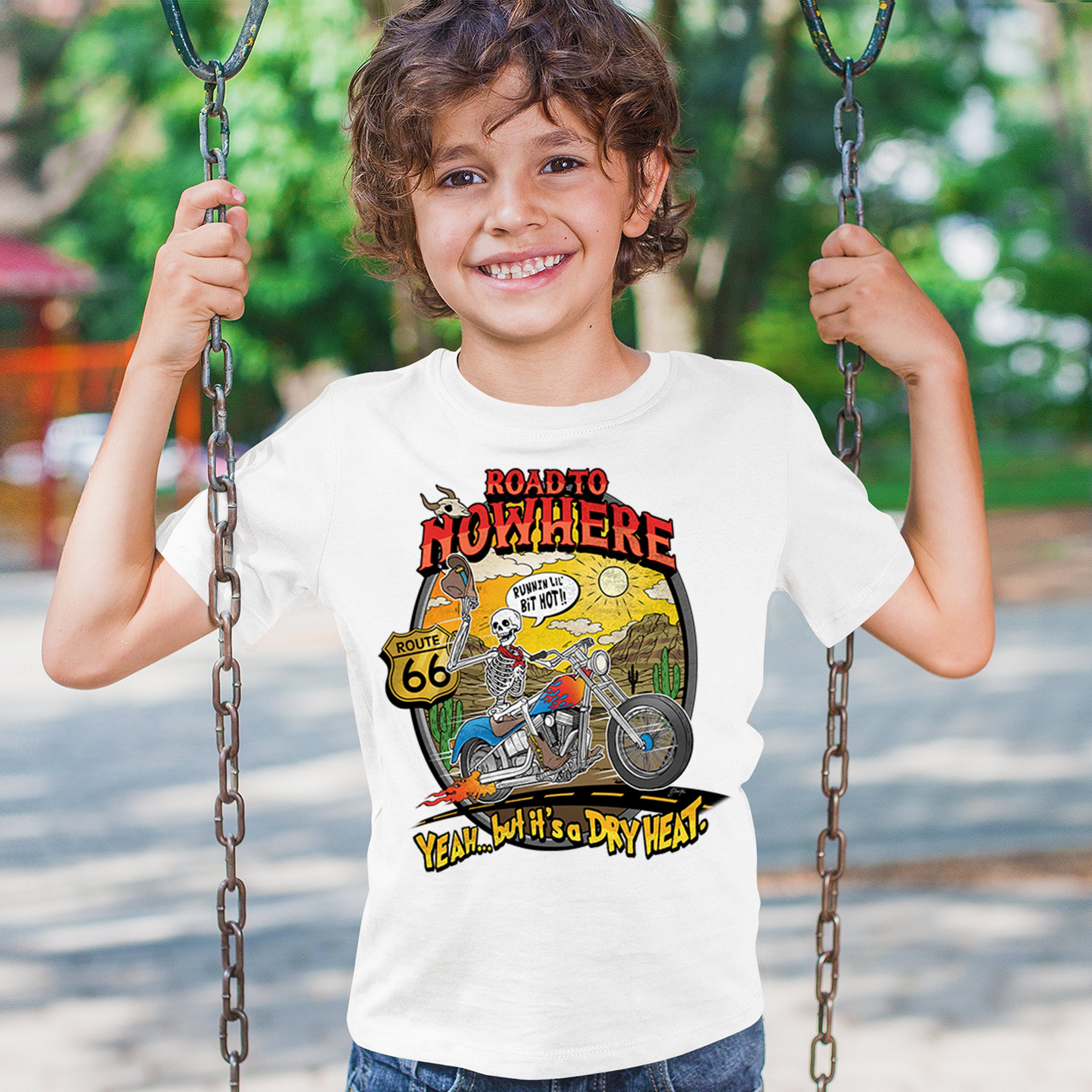 Road to Nowhere Youth T-shirt But its a Dry Heat Funny Biker Motorcycle Kids - Picture 26 of 50