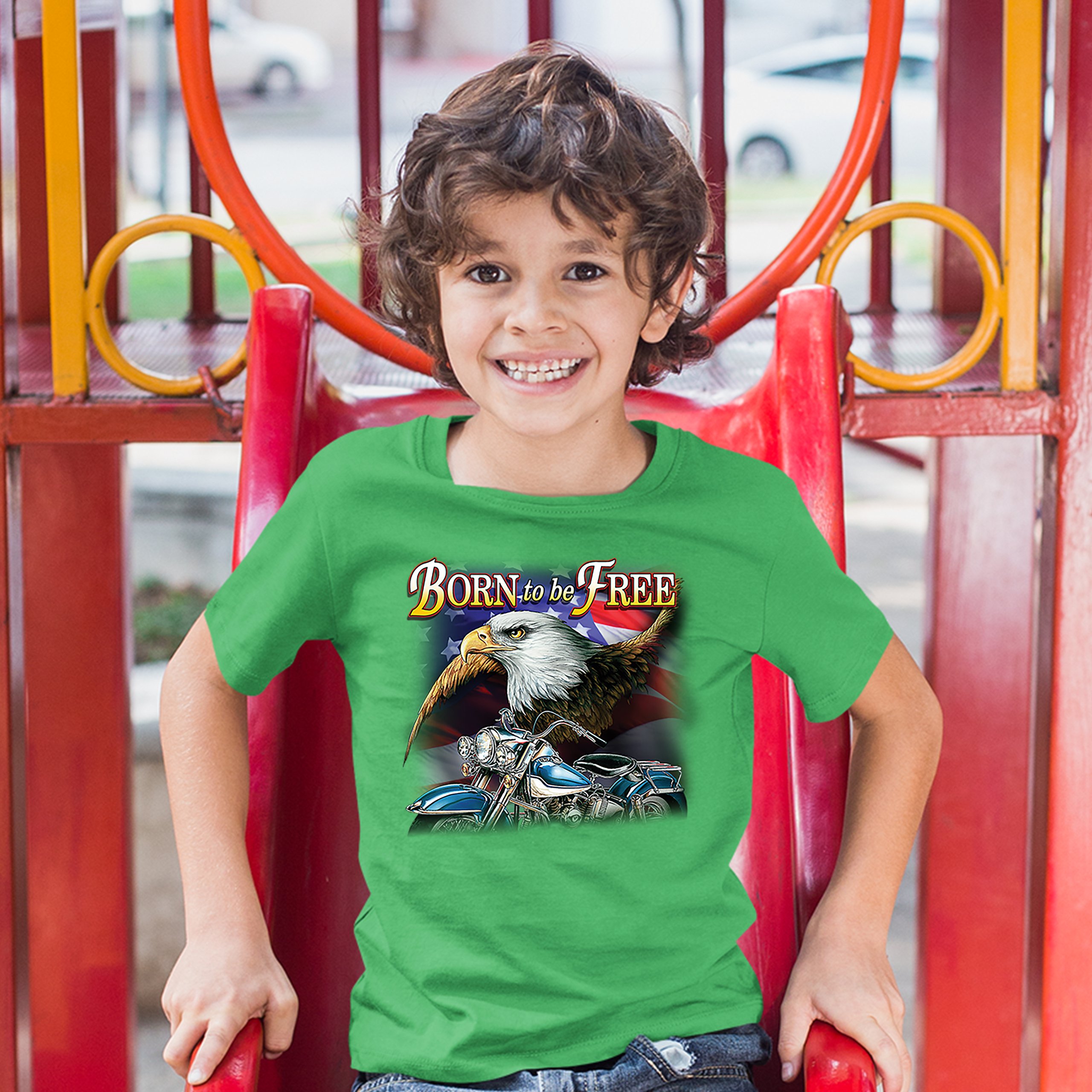 Born to Be Free Youth T-shirt American Bald Eagle Chopper Biker Patriotic Kids - Picture 21 of 29