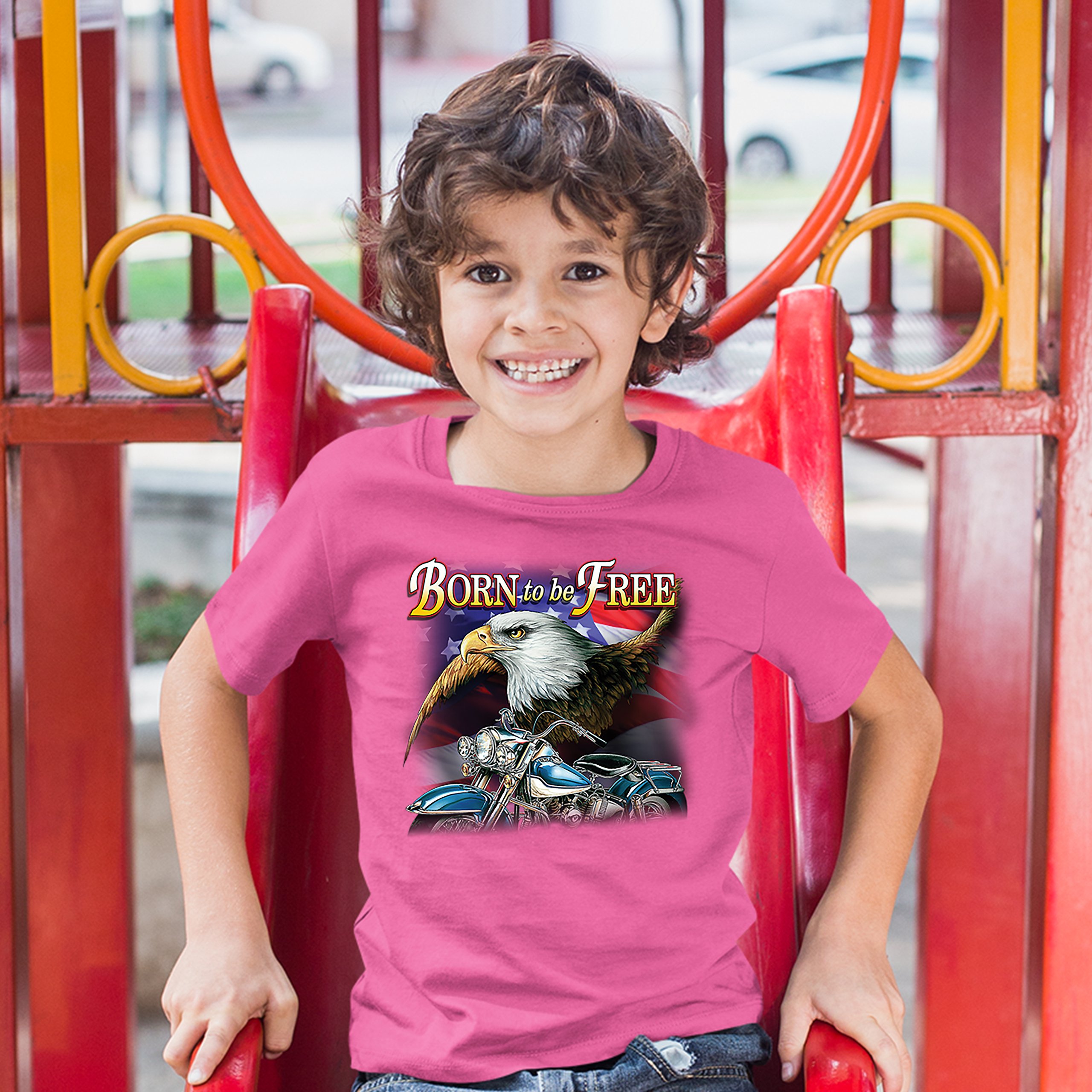 Born to Be Free Youth T-shirt American Bald Eagle Chopper Biker Patriotic Kids - Picture 29 of 29