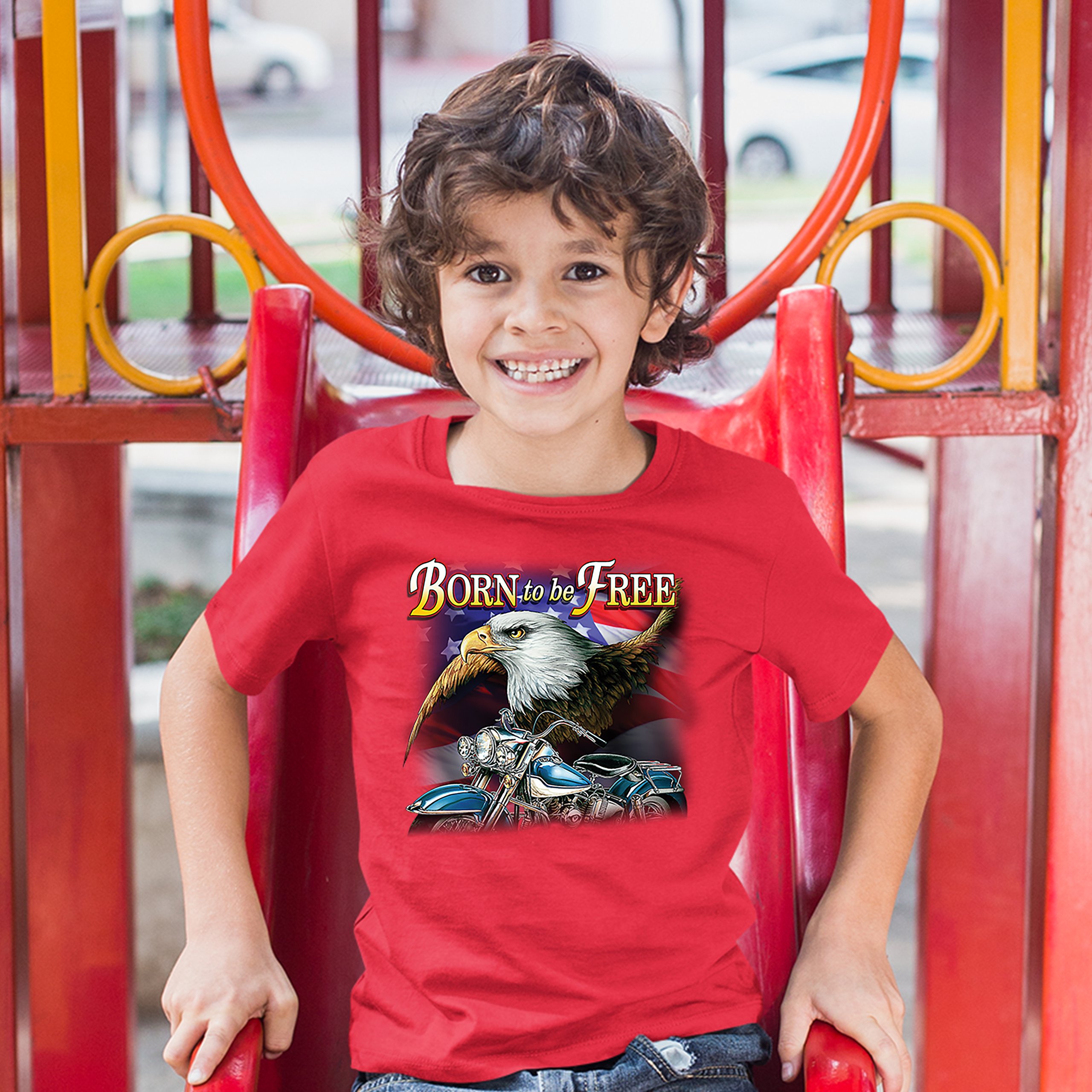 Born to Be Free Youth T-shirt American Bald Eagle Chopper Biker Patriotic Kids - Picture 13 of 29