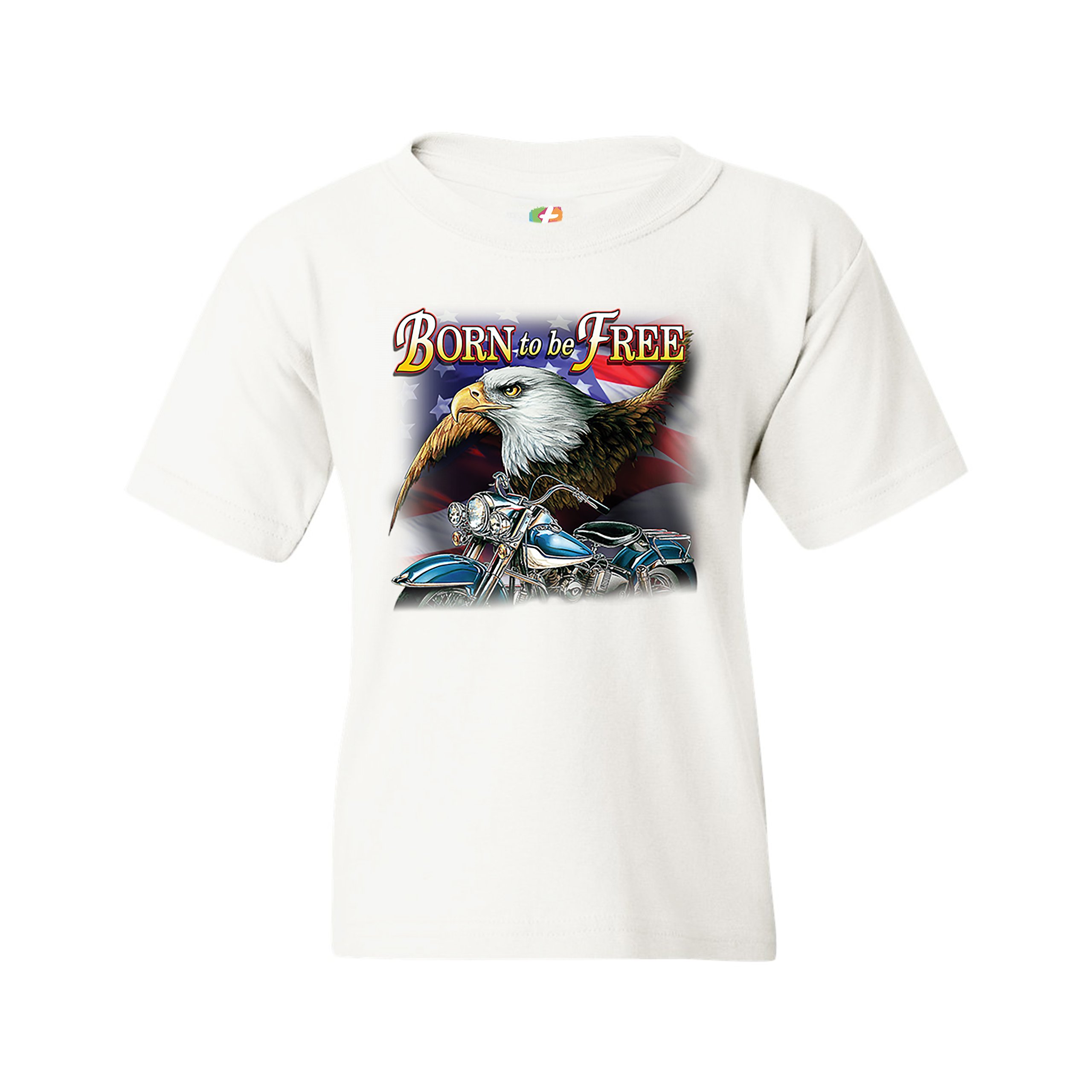 Born to Be Free Youth T-shirt American Bald Eagle Chopper Biker Patriotic Kids - Picture 15 of 29