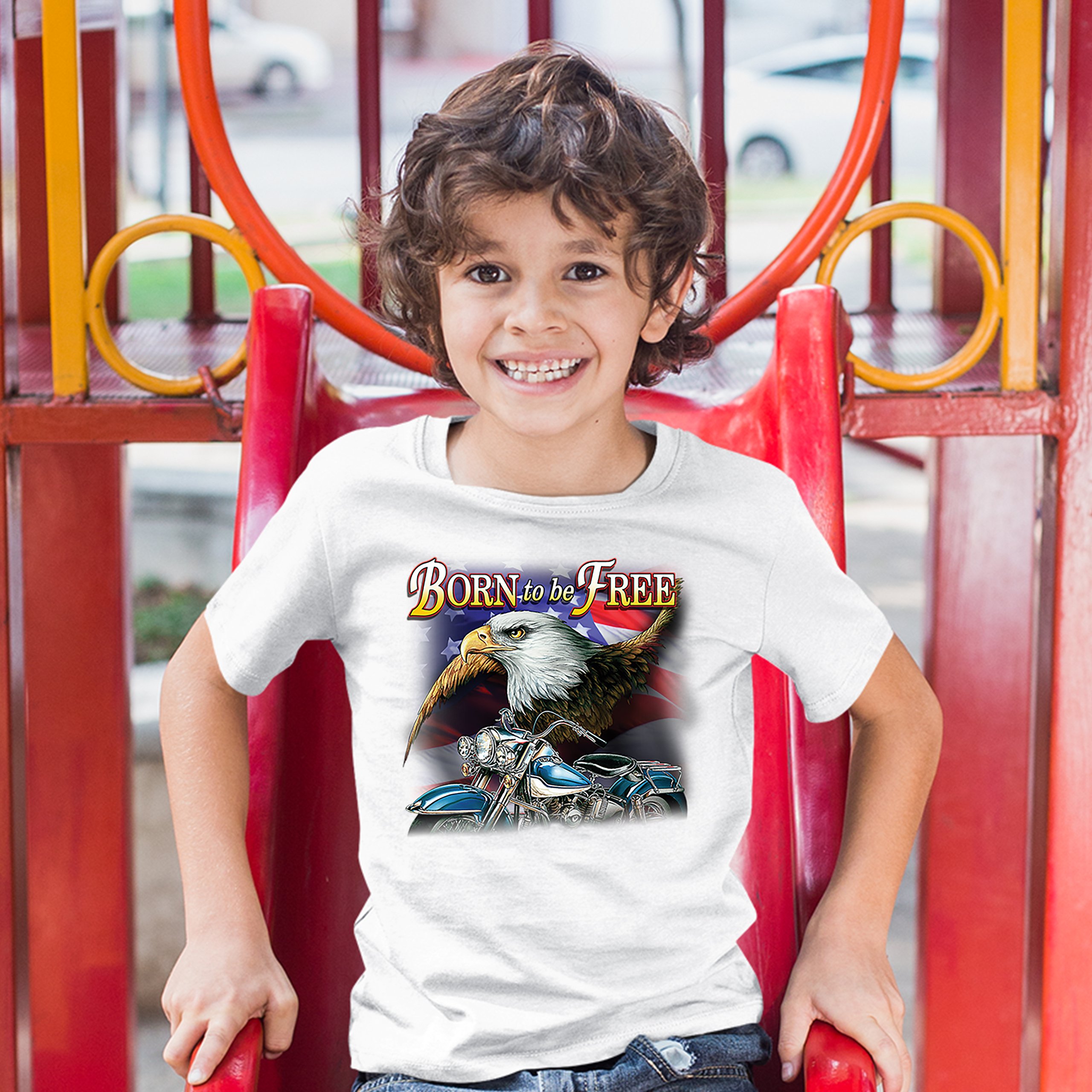 Born to Be Free Youth T-shirt American Bald Eagle Chopper Biker Patriotic Kids - Picture 17 of 29