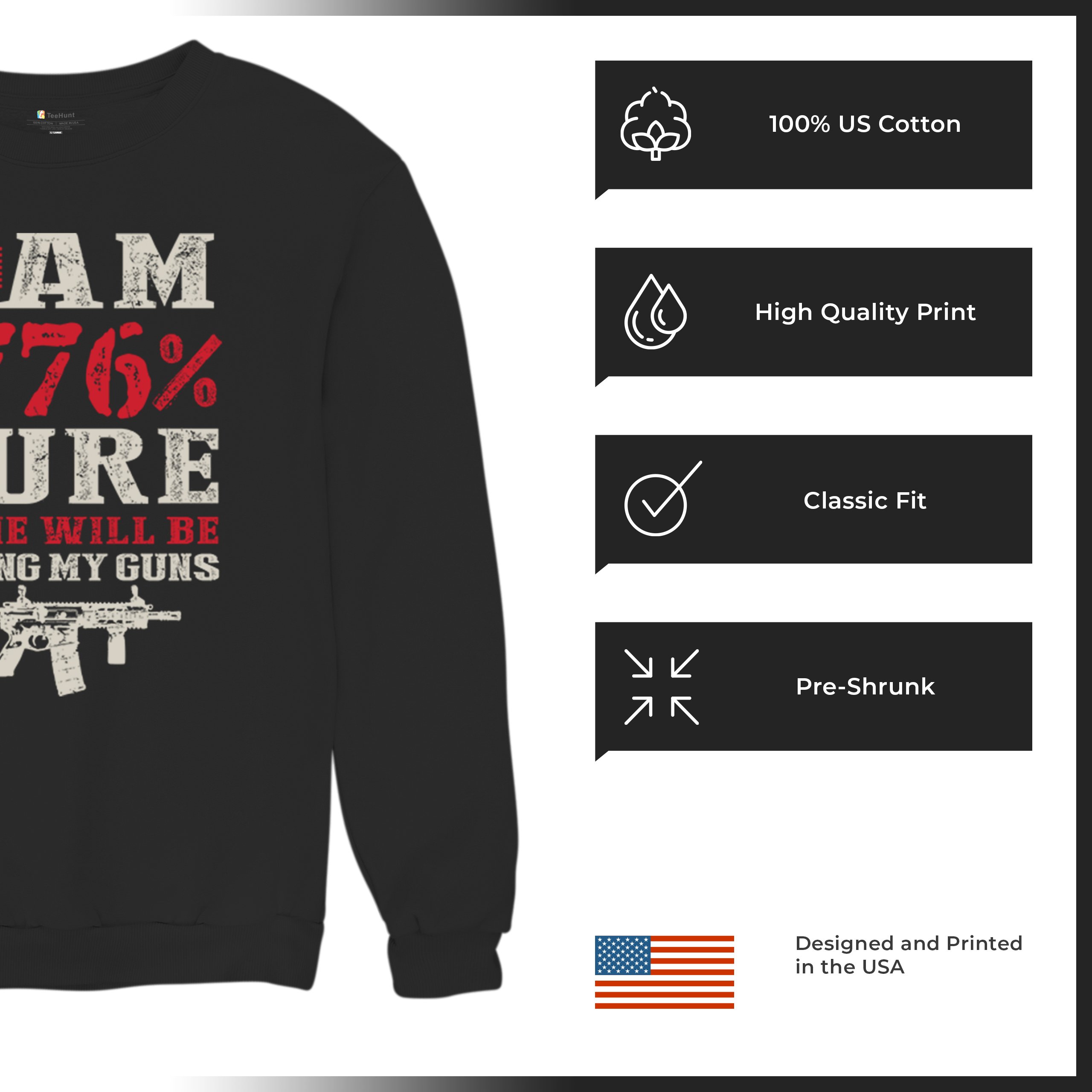 1776 Percent Patriotic Sweatshirt Gun Rights 2nd Amendment AR Rifle US Crewneck - Picture 7 of 29