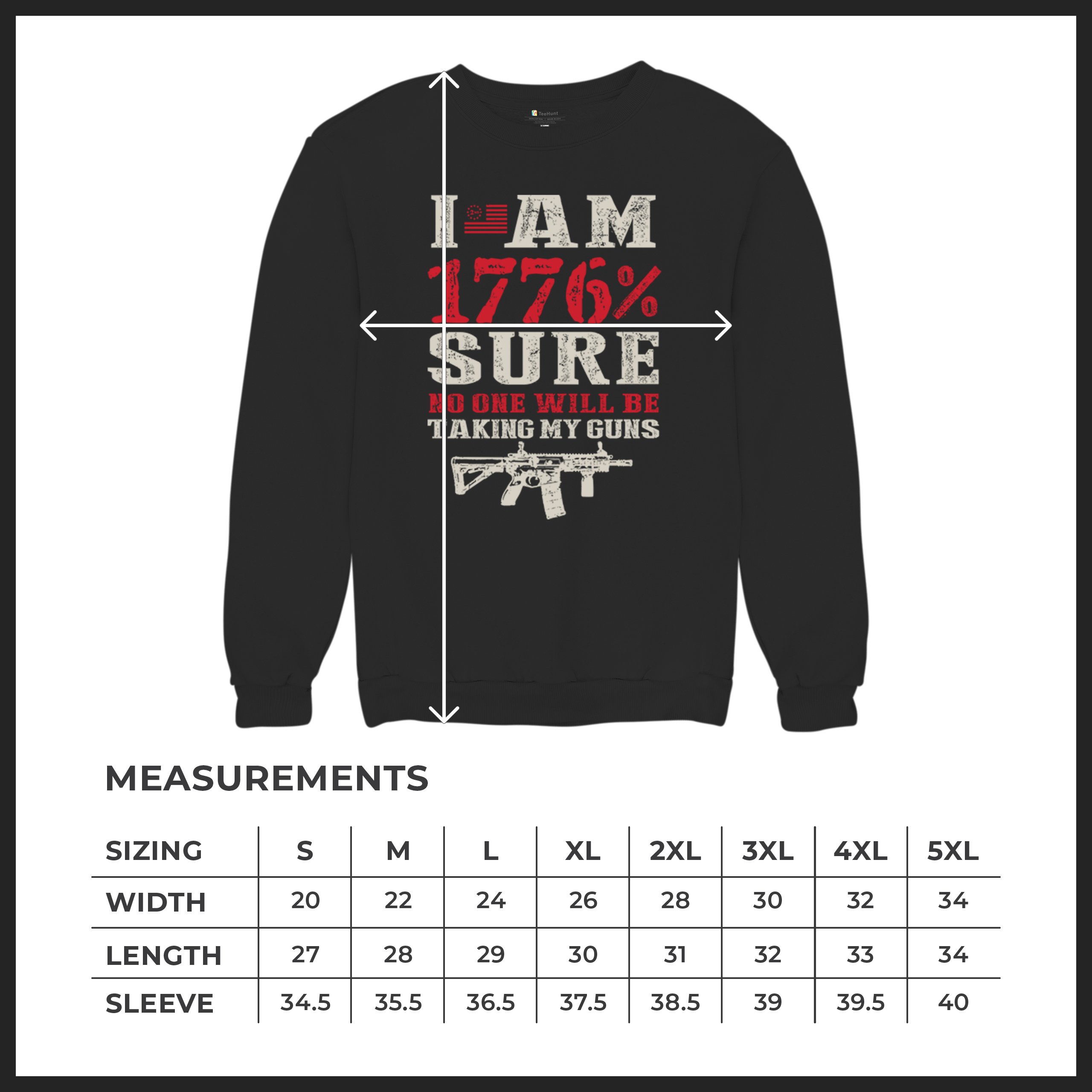 1776 Percent Patriotic Sweatshirt Gun Rights 2nd Amendment AR Rifle US Crewneck - Picture 8 of 29