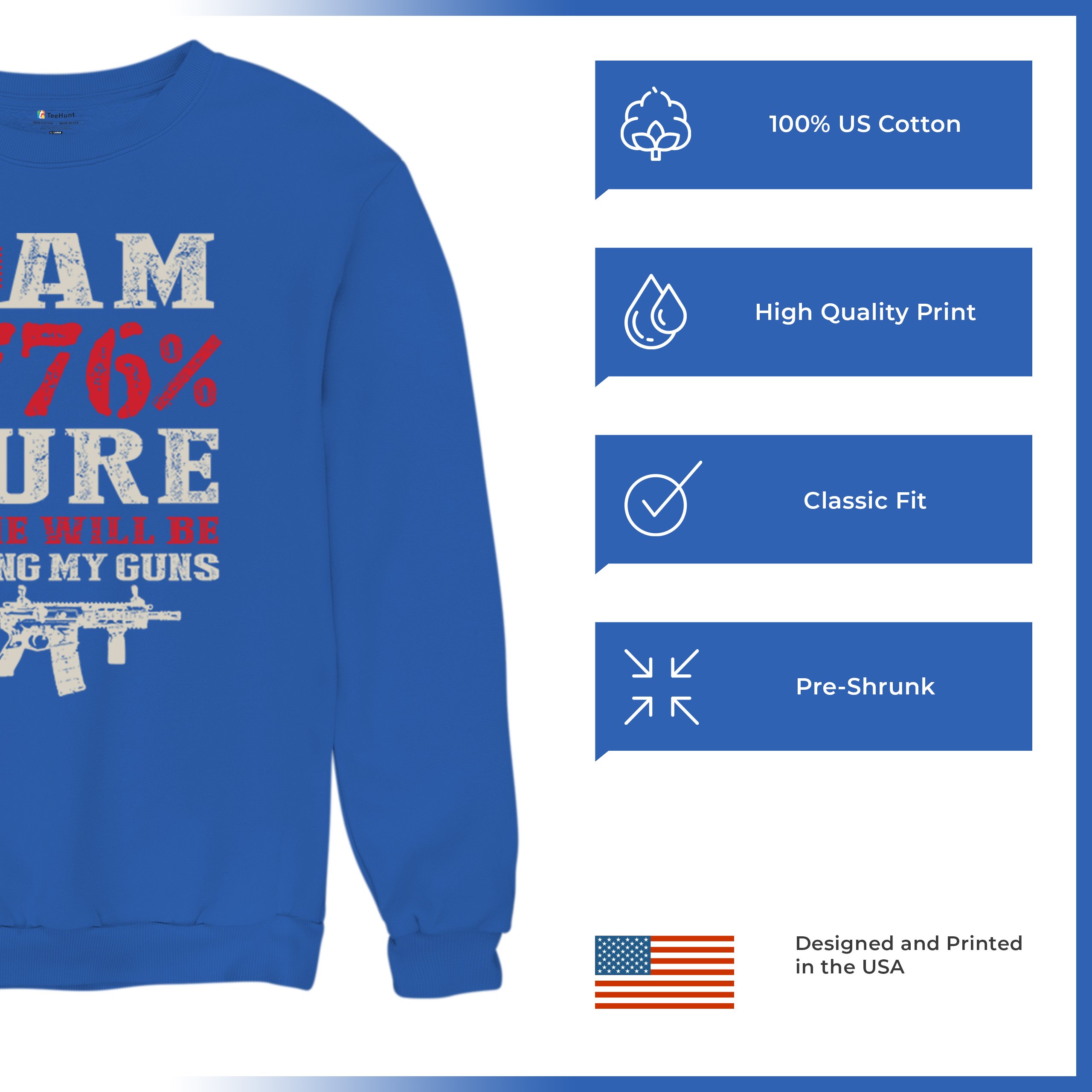 1776 Percent Patriotic Sweatshirt Gun Rights 2nd Amendment AR Rifle US Crewneck - Picture 28 of 29
