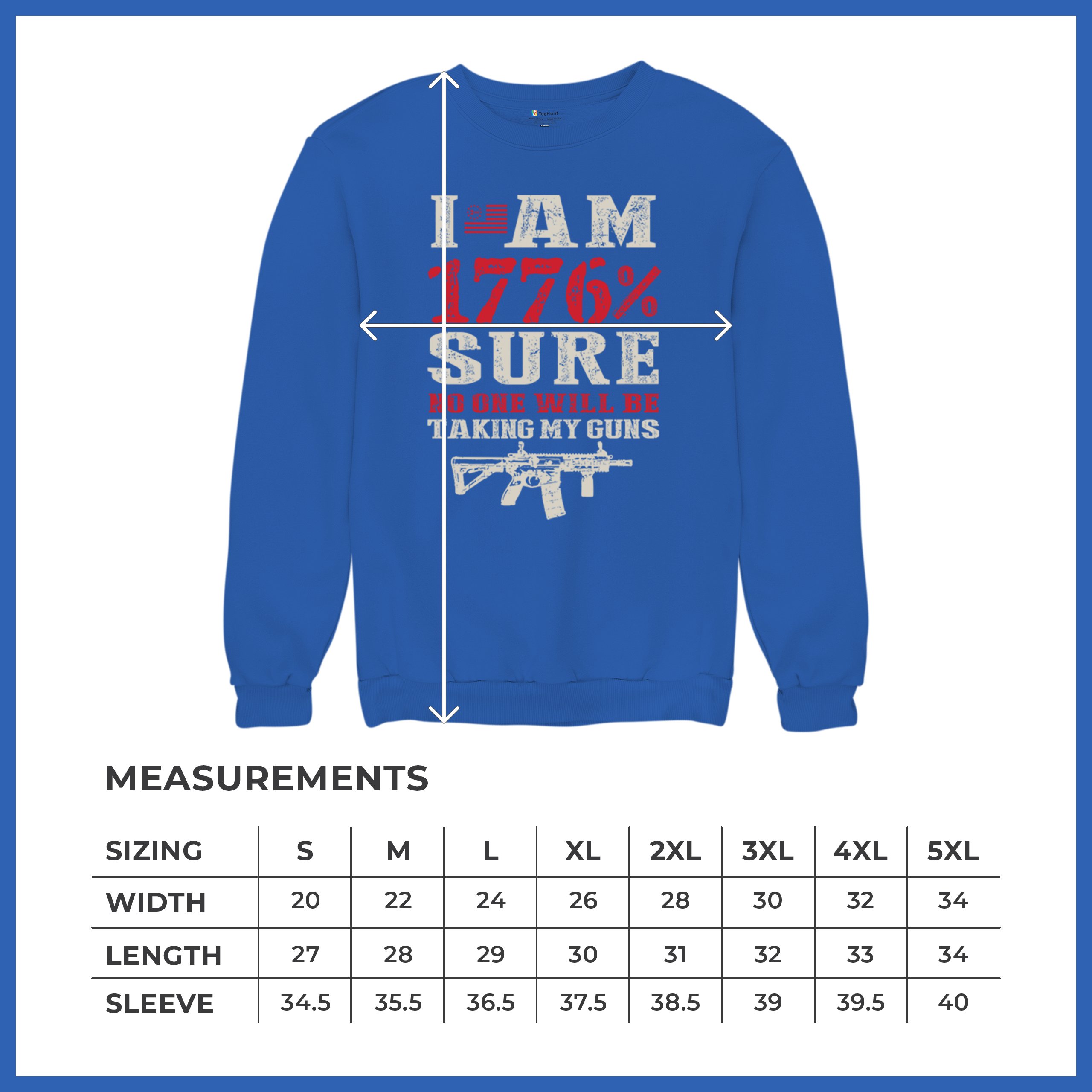 1776 Percent Patriotic Sweatshirt Gun Rights 2nd Amendment AR Rifle US Crewneck - Picture 29 of 29