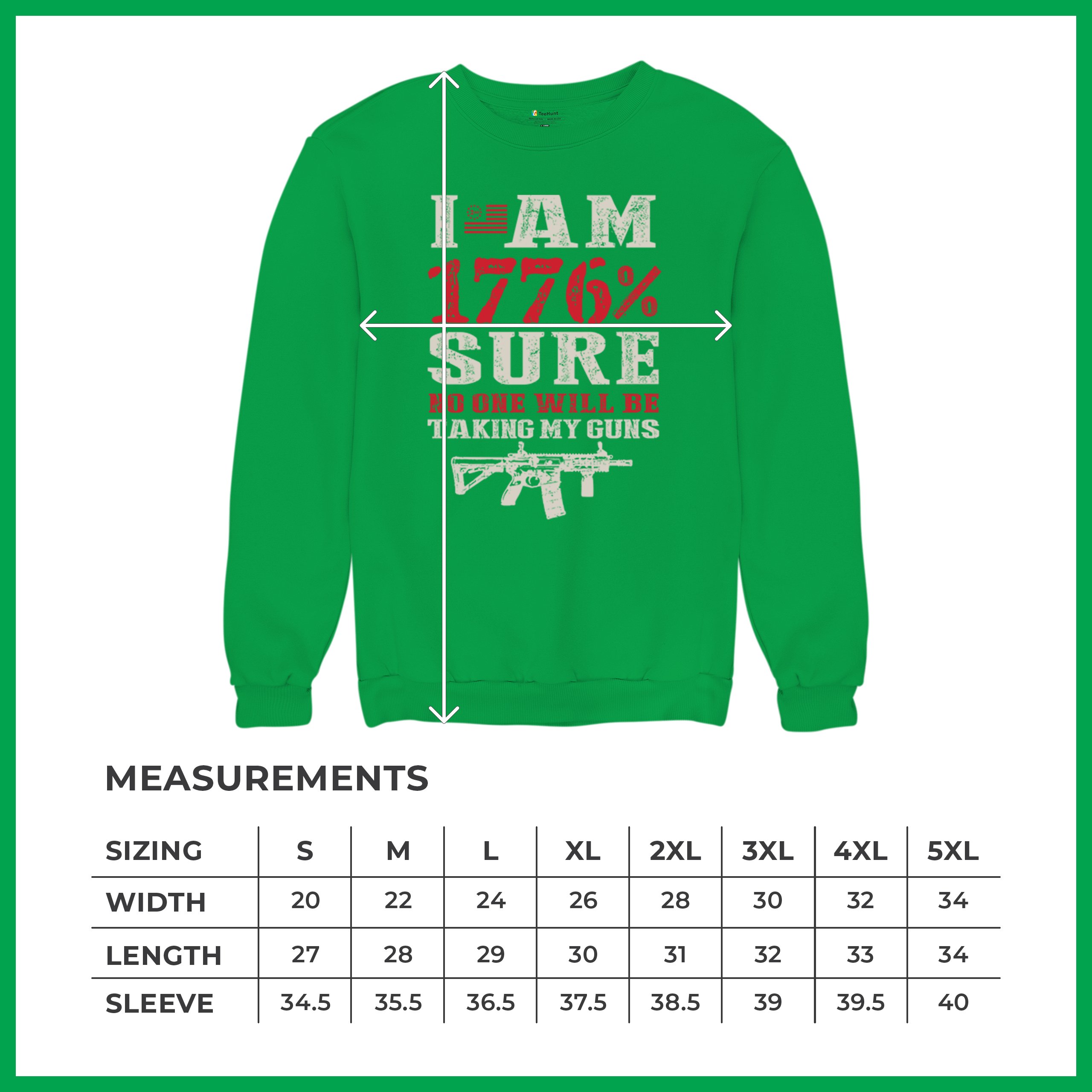 1776 Percent Patriotic Sweatshirt Gun Rights 2nd Amendment AR Rifle US Crewneck - Picture 22 of 29