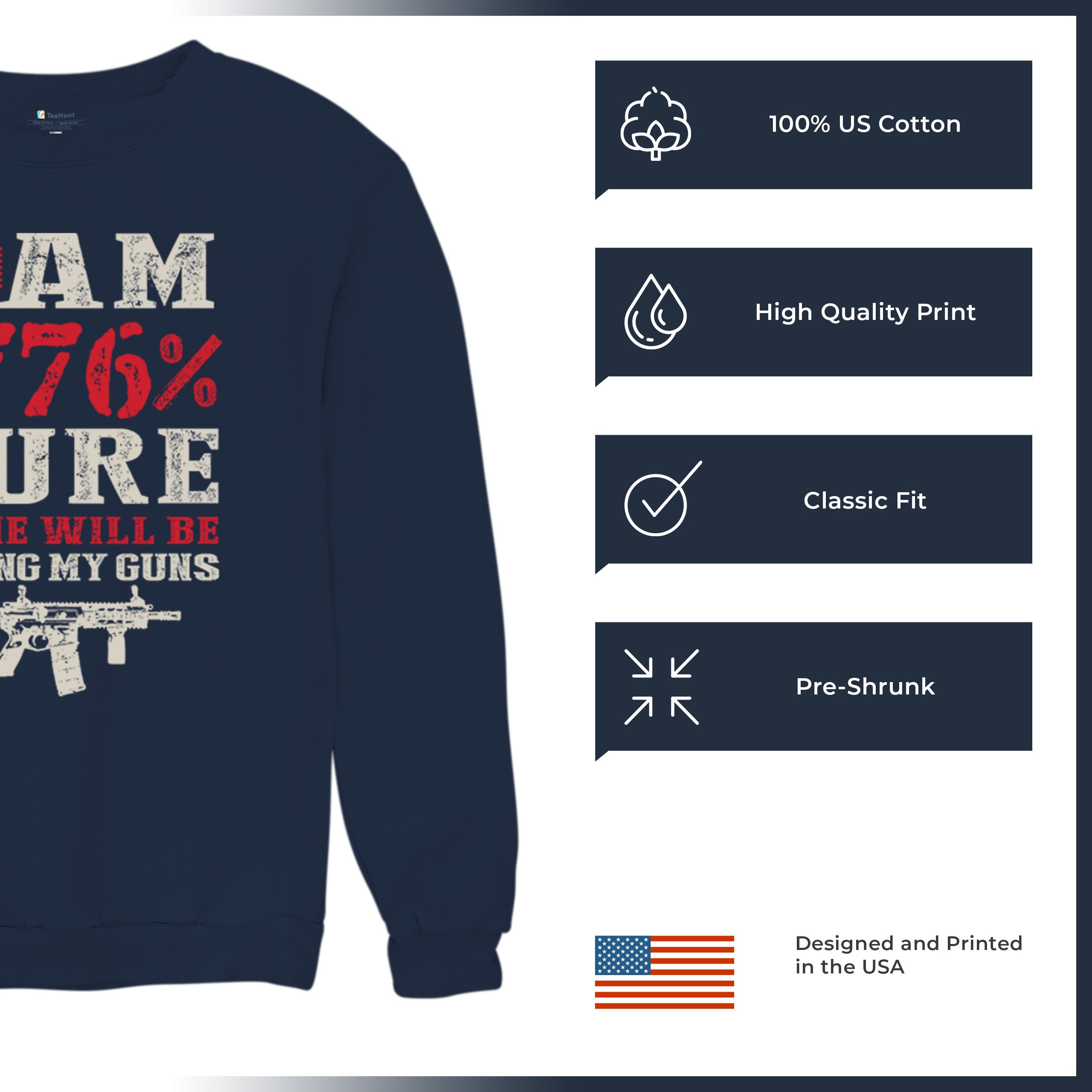 1776 Percent Patriotic Sweatshirt Gun Rights 2nd Amendment AR Rifle US Crewneck - Picture 14 of 29