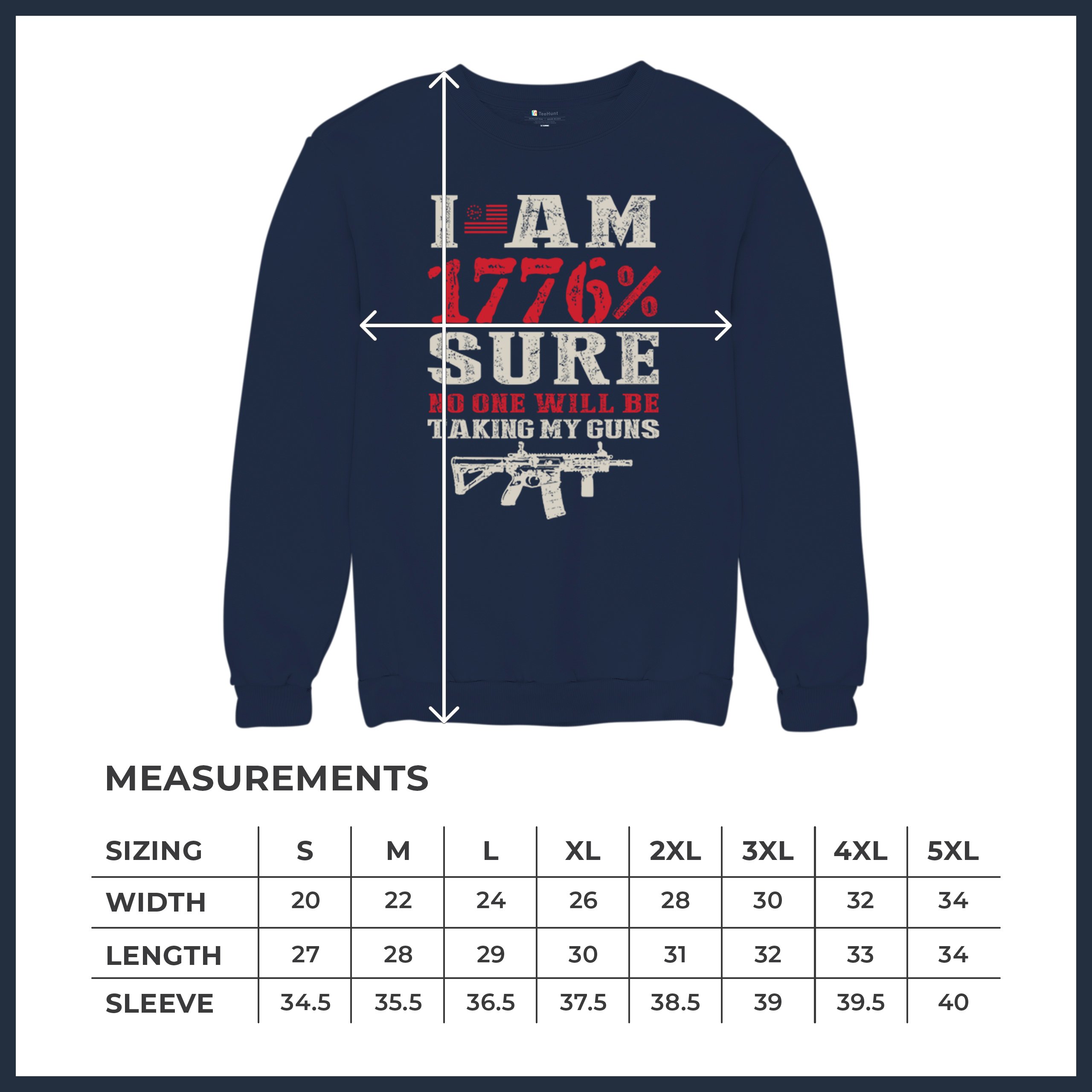 1776 Percent Patriotic Sweatshirt Gun Rights 2nd Amendment AR Rifle US Crewneck - Picture 15 of 29