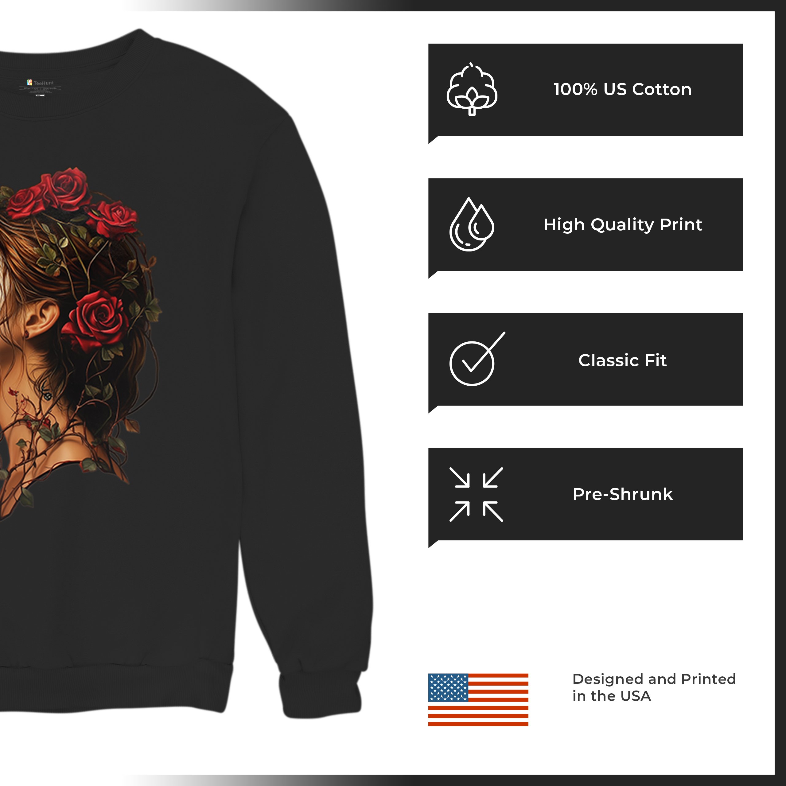 Sudadera Perfil Calavera de Azúcar Día de Los Muertos Cara Esqueleto Floral Cuello Redondo - Imagen 7 de 50