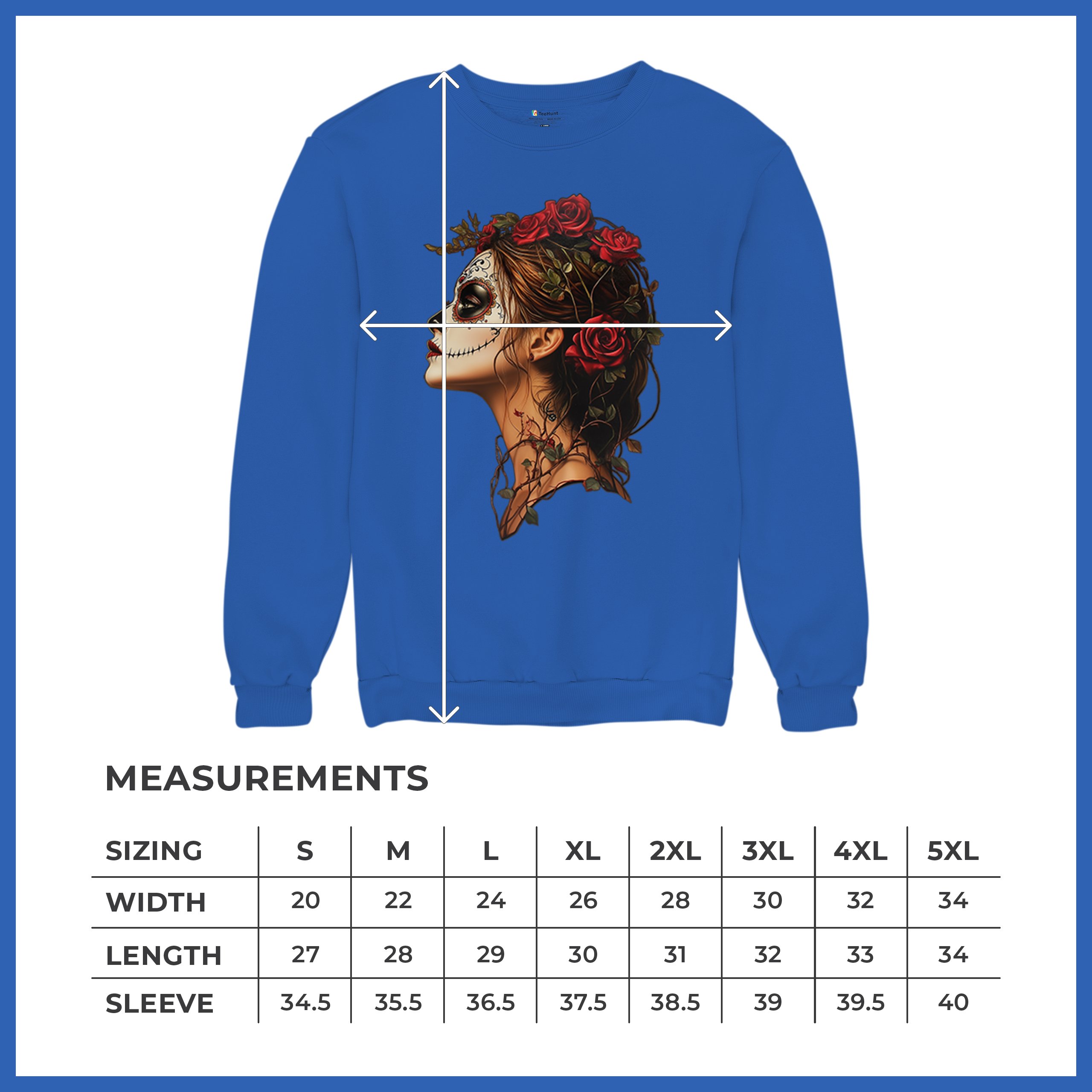 Sudadera Perfil Calavera de Azúcar Día de Los Muertos Cara Esqueleto Floral Cuello Redondo - Imagen 50 de 50