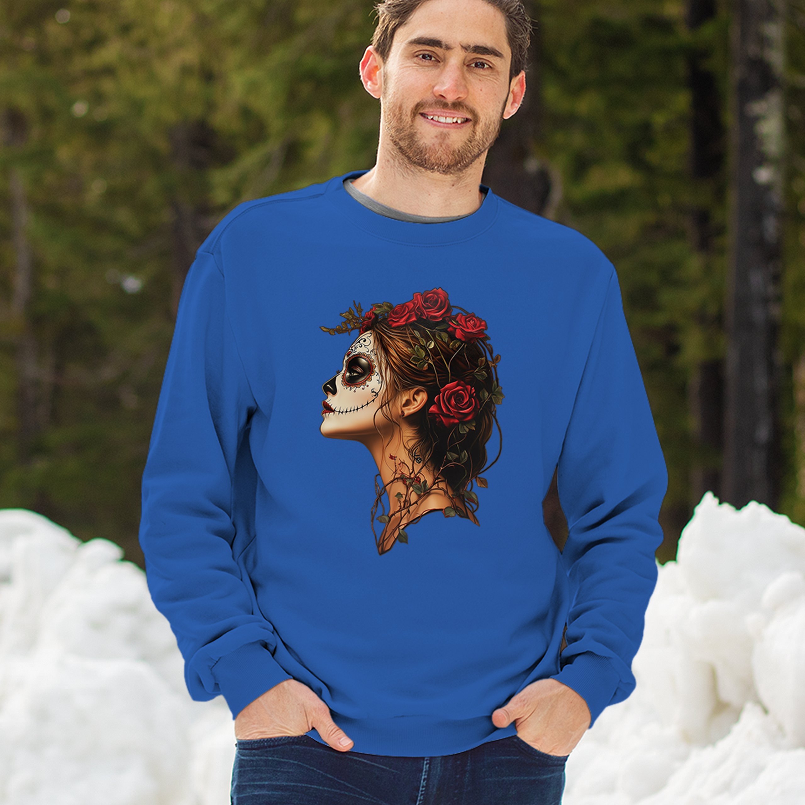 Sudadera Perfil Calavera de Azúcar Día de Los Muertos Cara Esqueleto Floral Cuello Redondo - Imagen 47 de 50