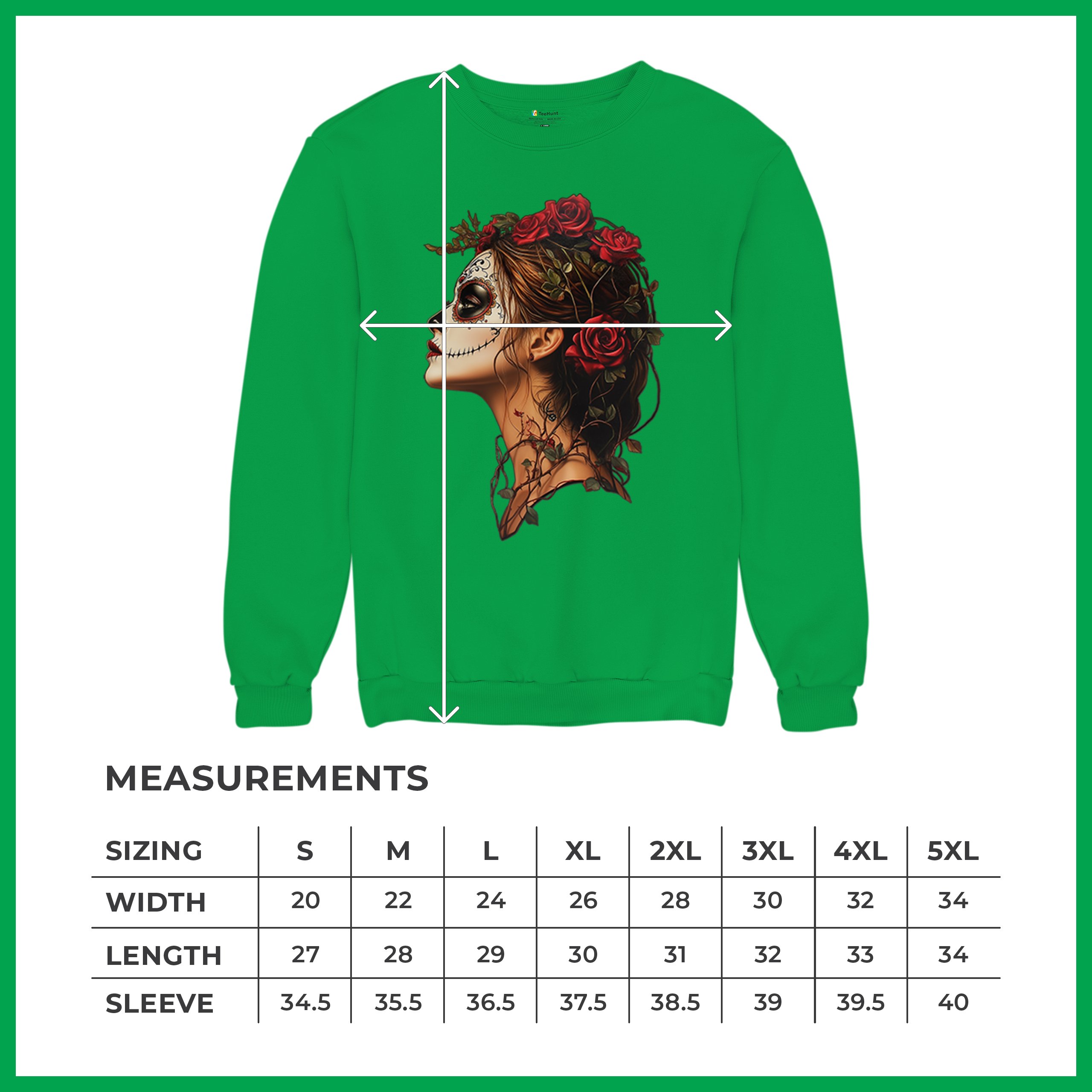 Sudadera Perfil Calavera de Azúcar Día de Los Muertos Cara Esqueleto Floral Cuello Redondo - Imagen 43 de 50