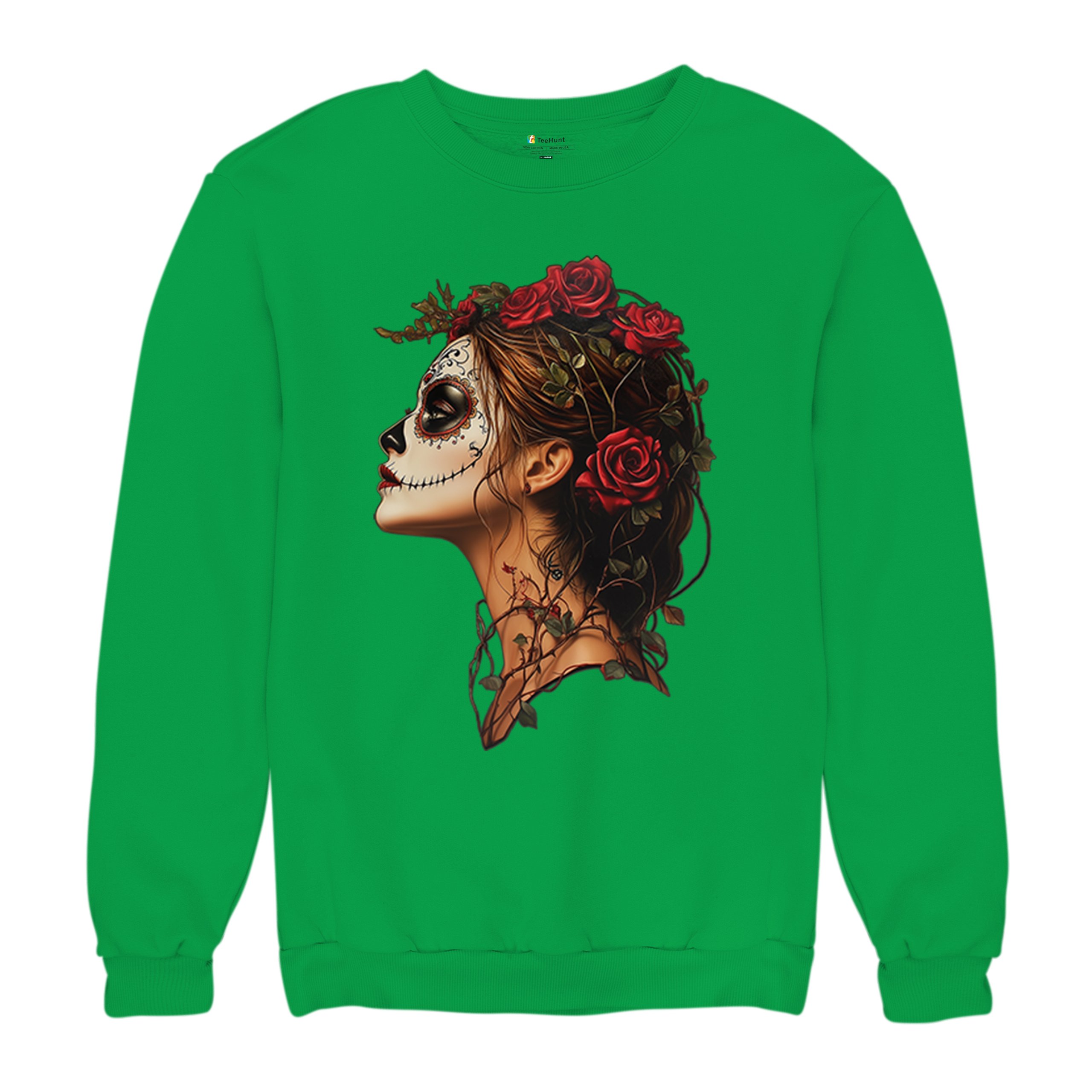 Sudadera Perfil Calavera de Azúcar Día de Los Muertos Cara Esqueleto Floral Cuello Redondo - Imagen 41 de 50