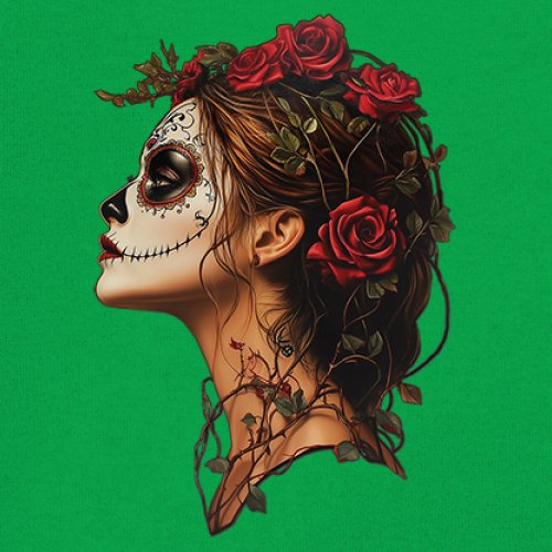Sudadera Perfil Calavera de Azúcar Día de Los Muertos Cara Esqueleto Floral Cuello Redondo - Imagen 39 de 50