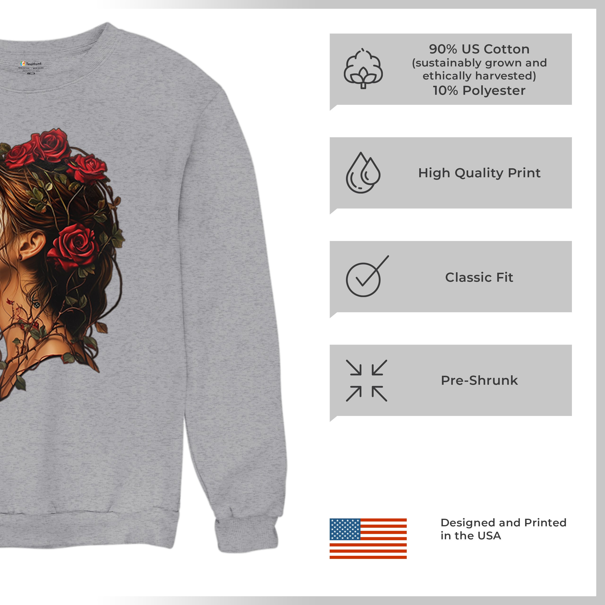 Sudadera Perfil Calavera de Azúcar Día de Los Muertos Cara Esqueleto Floral Cuello Redondo - Imagen 14 de 50