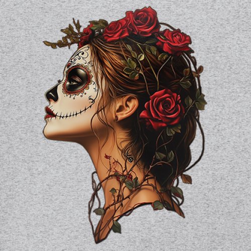 Sudadera Perfil Calavera de Azúcar Día de Los Muertos Cara Esqueleto Floral Cuello Redondo - Imagen 11 de 50