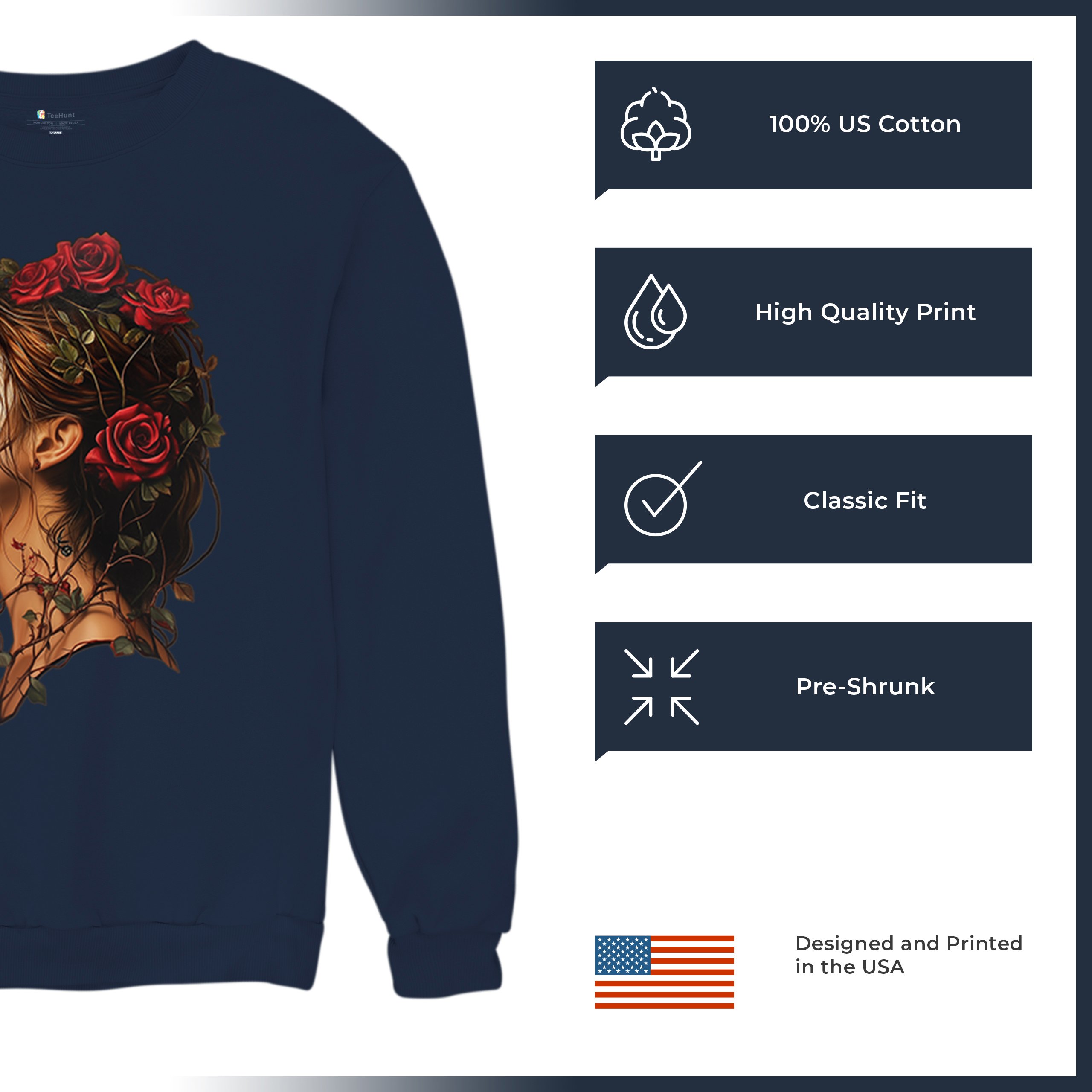 Sudadera Perfil Calavera de Azúcar Día de Los Muertos Cara Esqueleto Floral Cuello Redondo - Imagen 35 de 50