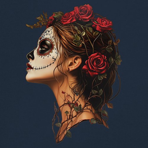 Sudadera Perfil Calavera de Azúcar Día de Los Muertos Cara Esqueleto Floral Cuello Redondo - Imagen 32 de 50
