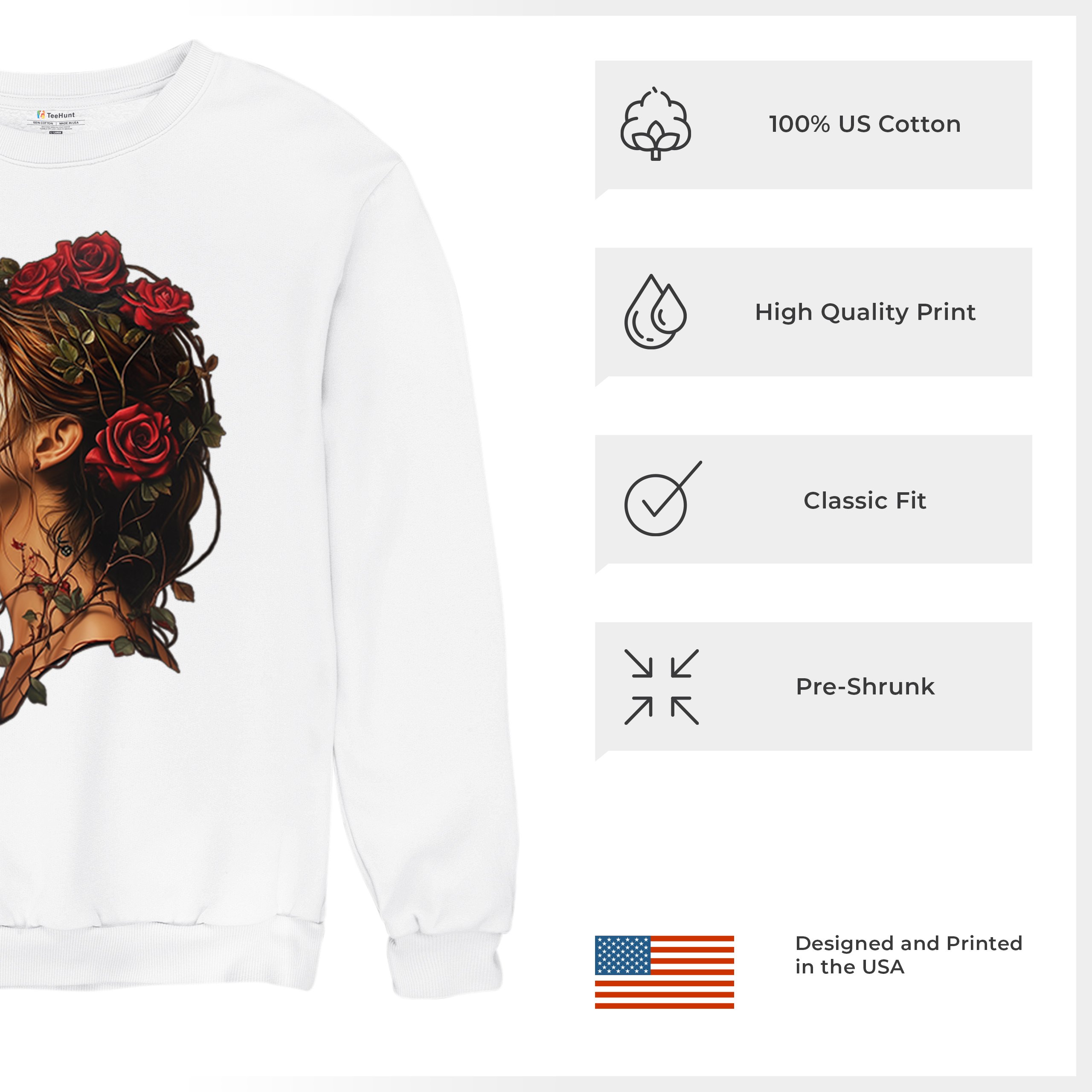 Sudadera Perfil Calavera de Azúcar Día de Los Muertos Cara Esqueleto Floral Cuello Redondo - Imagen 28 de 50