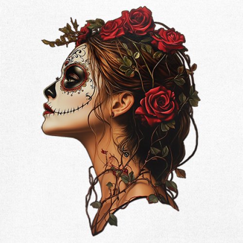 Sudadera Perfil Calavera de Azúcar Día de Los Muertos Cara Esqueleto Floral Cuello Redondo - Imagen 25 de 50