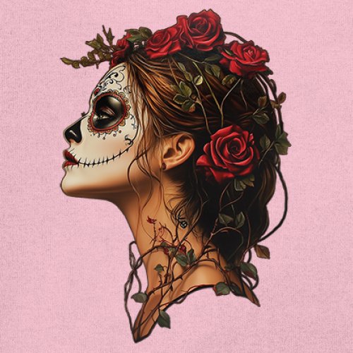 Sugar Skull Profile Long Sleeve T-shirt Dia de Los Muertos Skeleton Face Floral - Picture 74 of 78