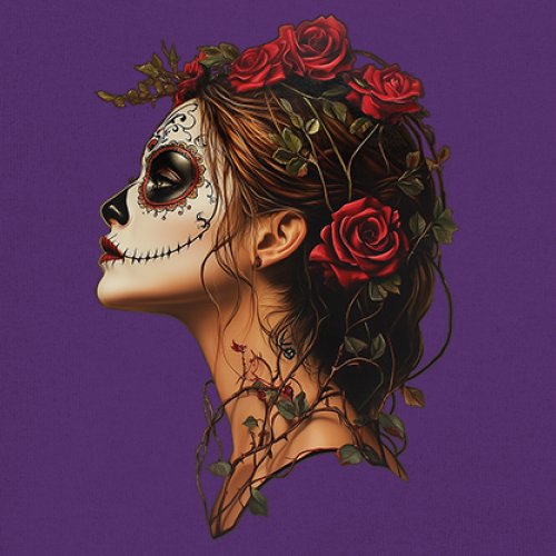 Sugar Skull Profile Long Sleeve T-shirt Dia de Los Muertos Skeleton Face Floral - Picture 18 of 78