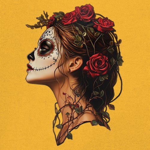 Sugar Skull Profile Long Sleeve T-shirt Dia de Los Muertos Skeleton Face Floral - Picture 67 of 78