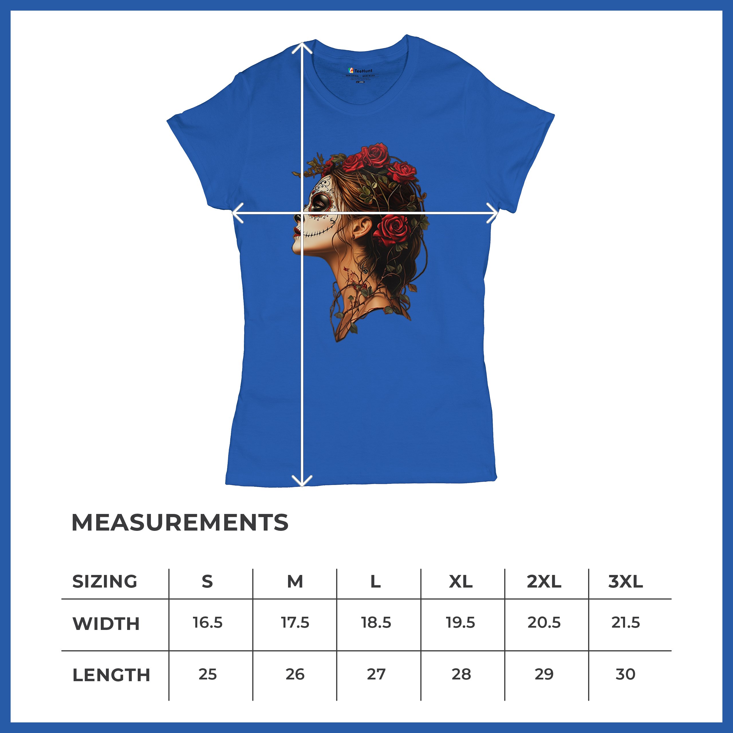 Sugar Skull Profile T-Shirt Dia de Los Muertos Skeleton Face Floral Women's Tee - Picture 36 of 50