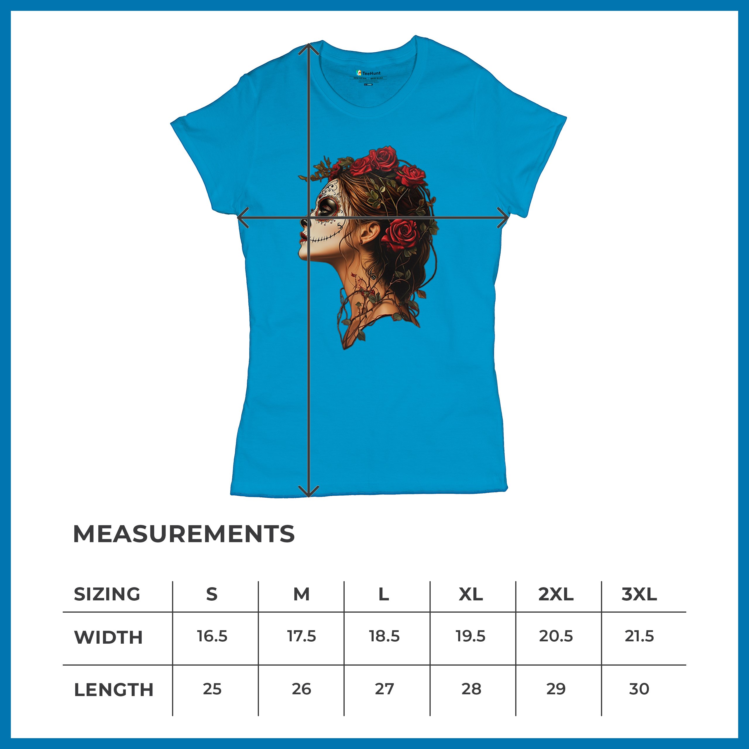 Sugar Skull Profile T-Shirt Dia de Los Muertos Skeleton Face Floral Women's Tee - Picture 43 of 50
