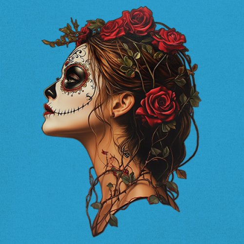 Sugar Skull Profile T-Shirt Dia de Los Muertos Skeleton Face Floral Women's Tee - Picture 39 of 50