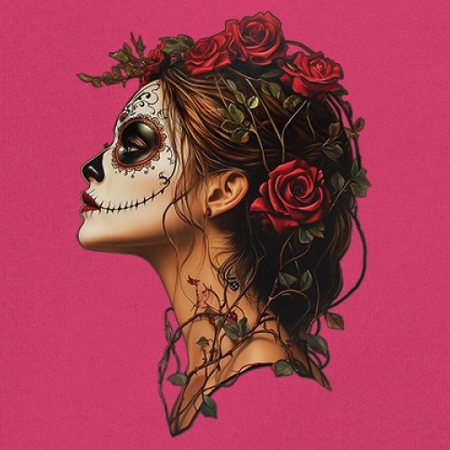 Sugar Skull Profile T-Shirt Dia de Los Muertos Skeleton Face Floral Women's Tee - Picture 46 of 50