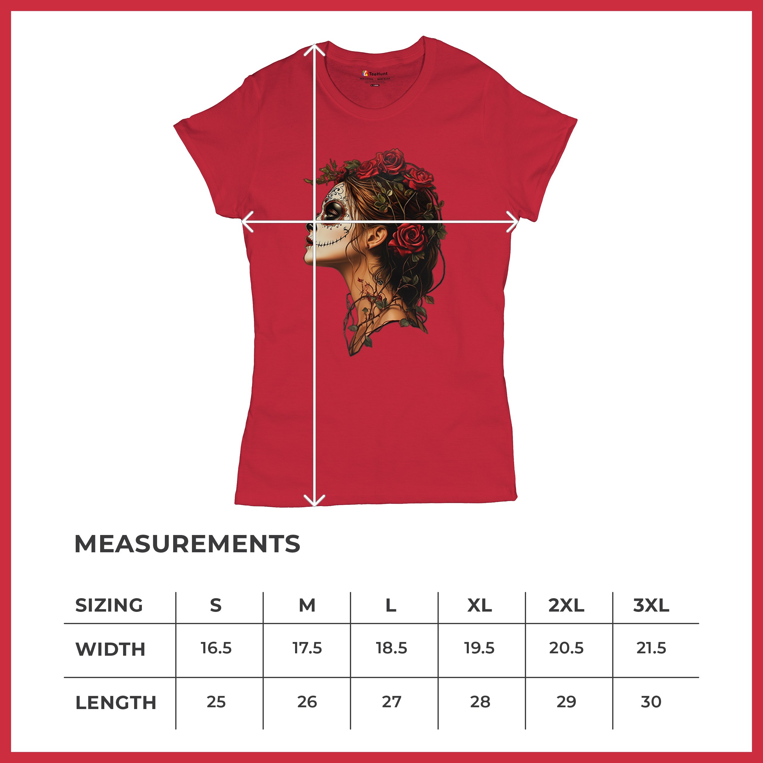 Sugar Skull Profile T-Shirt Dia de Los Muertos Skeleton Face Floral Women's Tee - Picture 22 of 50