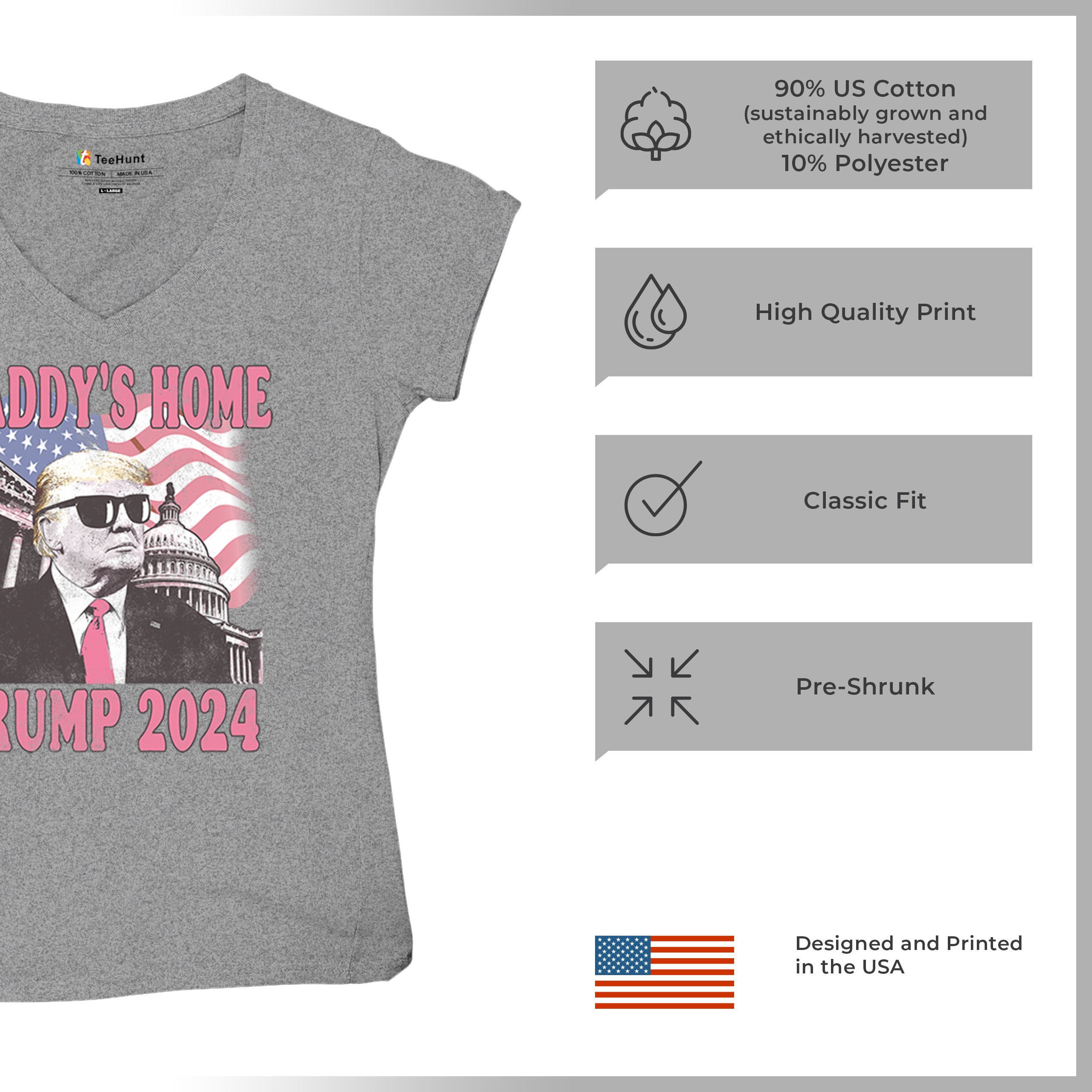 Daddy's Home Trump 2024 Women's V-Neck T-shirt MAGA 47 President Vote Red Tee