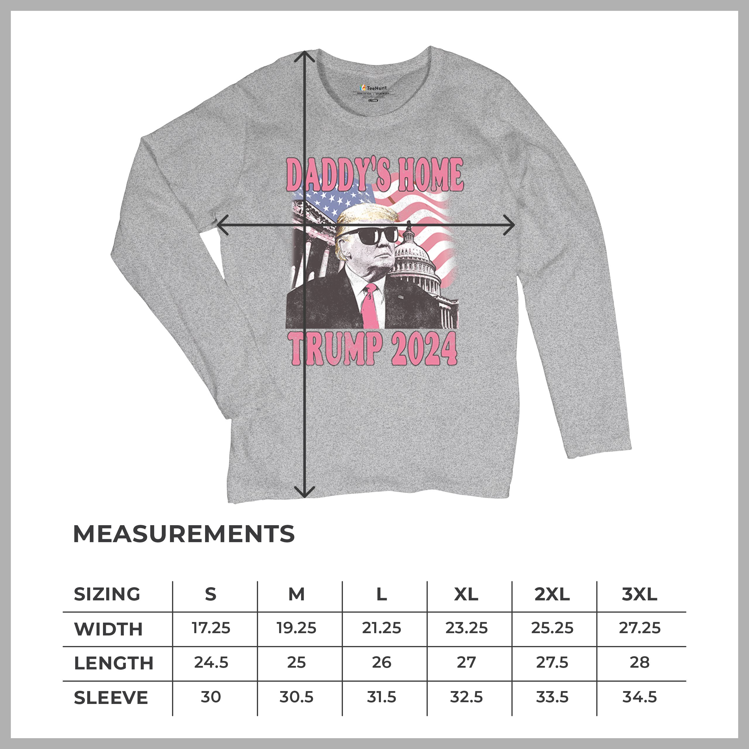 Daddy's Home Trump 2024 Women's Long Sleeve T-shirt MAGA 47 President Vote Red - Picture 15 of 22