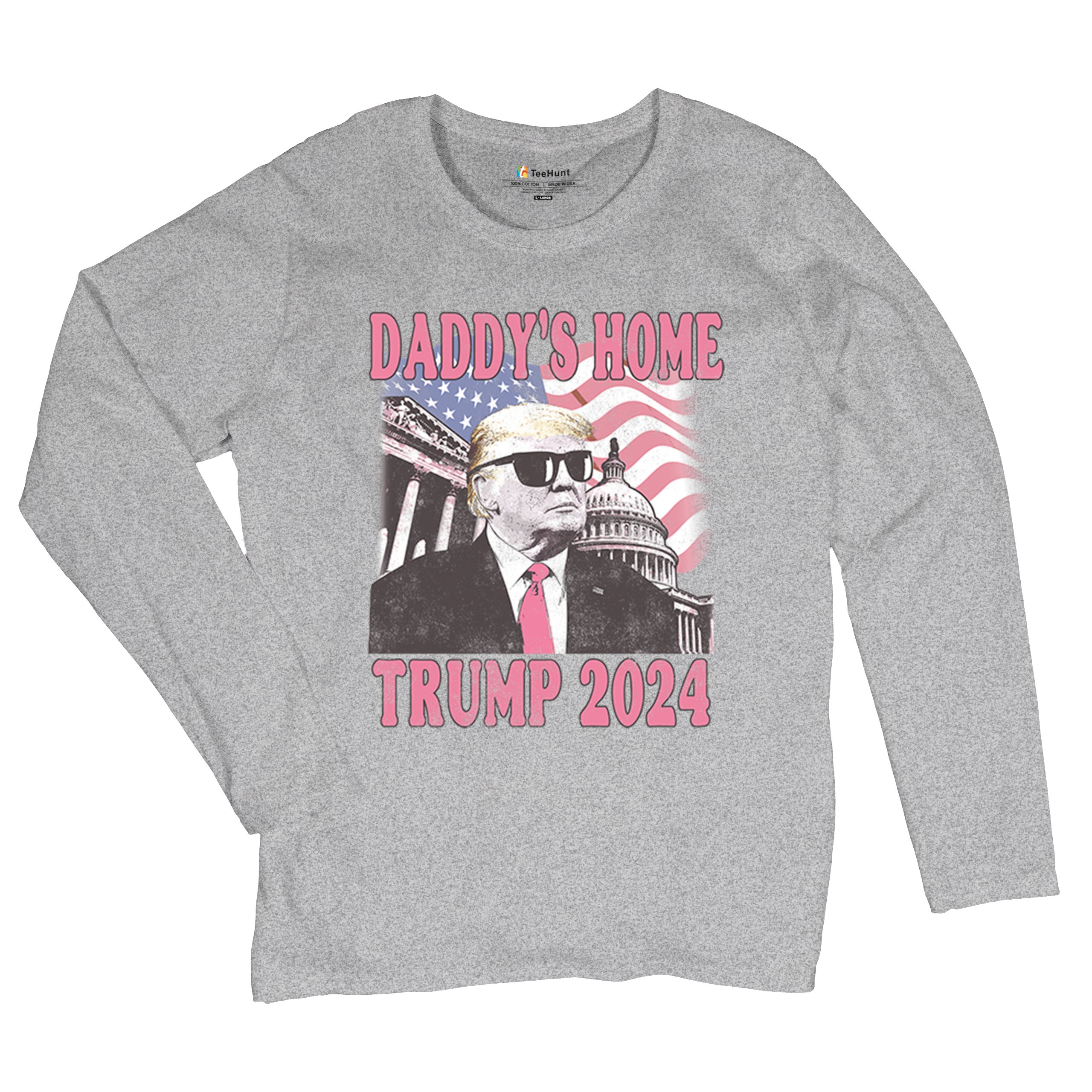Daddy's Home Trump 2024 Women's Long Sleeve T-shirt MAGA 47 President Vote Red - Picture 13 of 22
