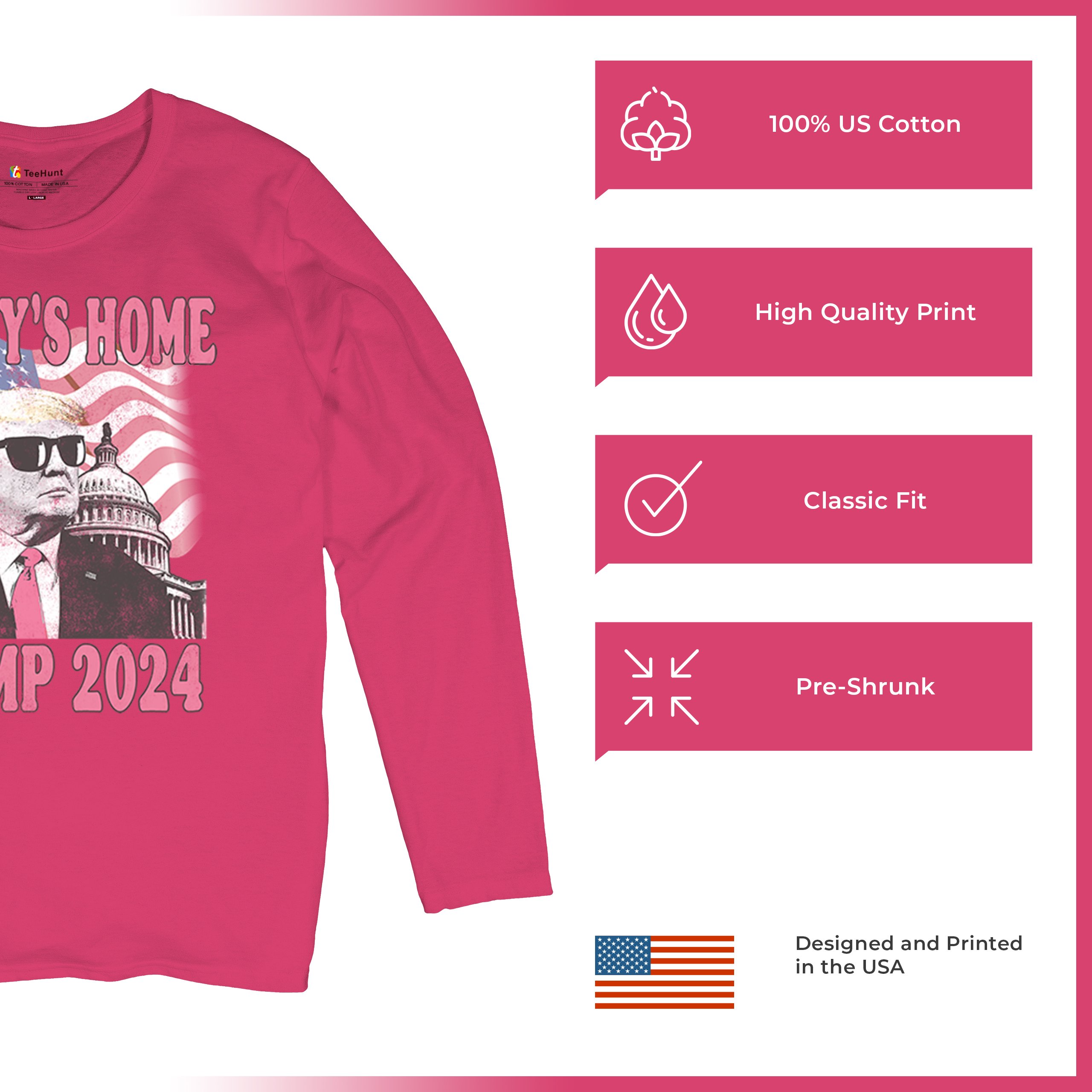 Daddy's Home Trump 2024 Women's Long Sleeve T-shirt MAGA 47 President Vote Red - Picture 21 of 22
