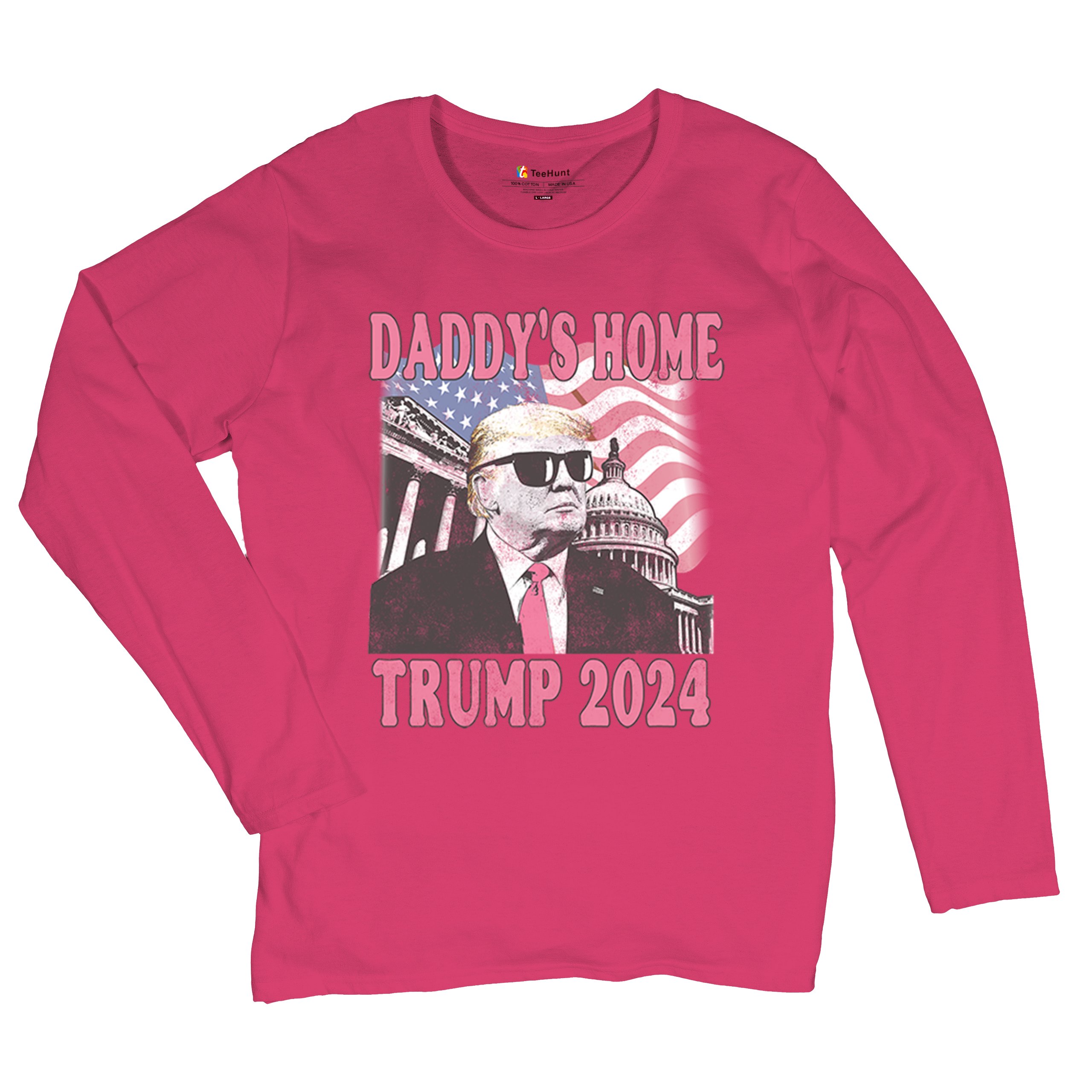 Daddy's Home Trump 2024 Women's Long Sleeve T-shirt MAGA 47 President Vote Red - Picture 20 of 22