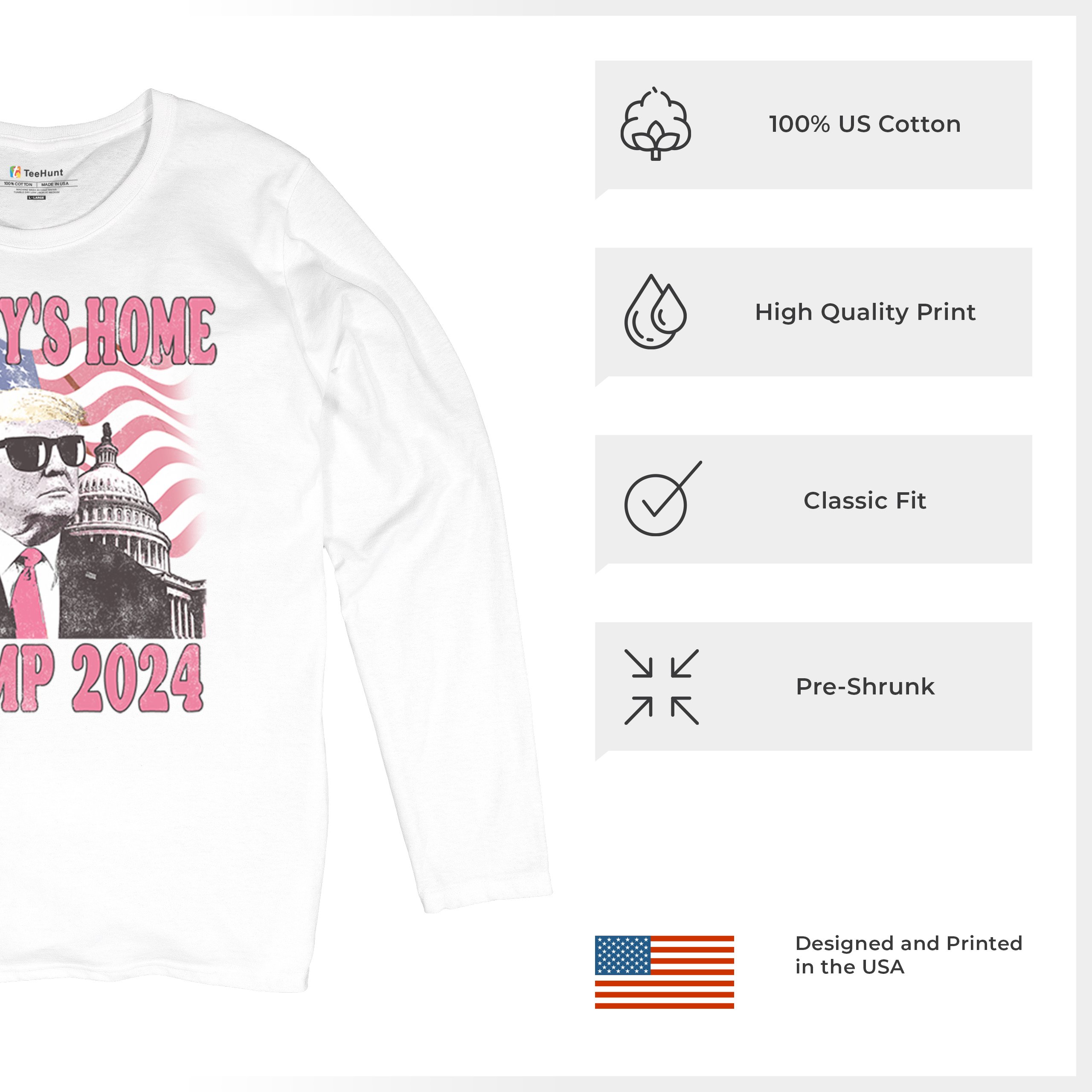 Daddy's Home Trump 2024 Women's Long Sleeve T-shirt MAGA 47 President Vote Red - Picture 7 of 22