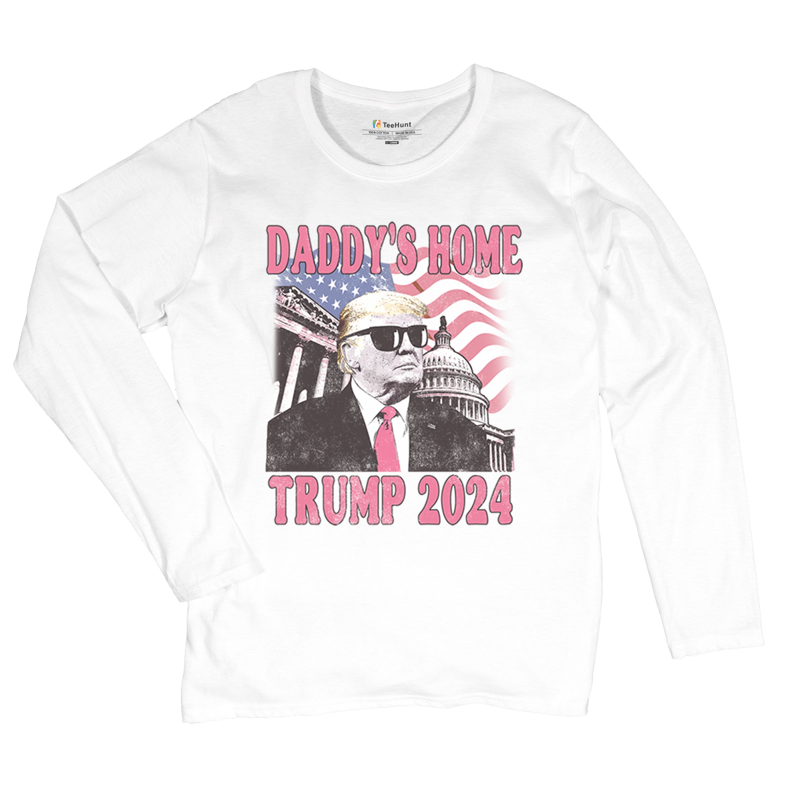 Daddy's Home Trump 2024 Women's Long Sleeve T-shirt MAGA 47 President Vote Red - Picture 6 of 22