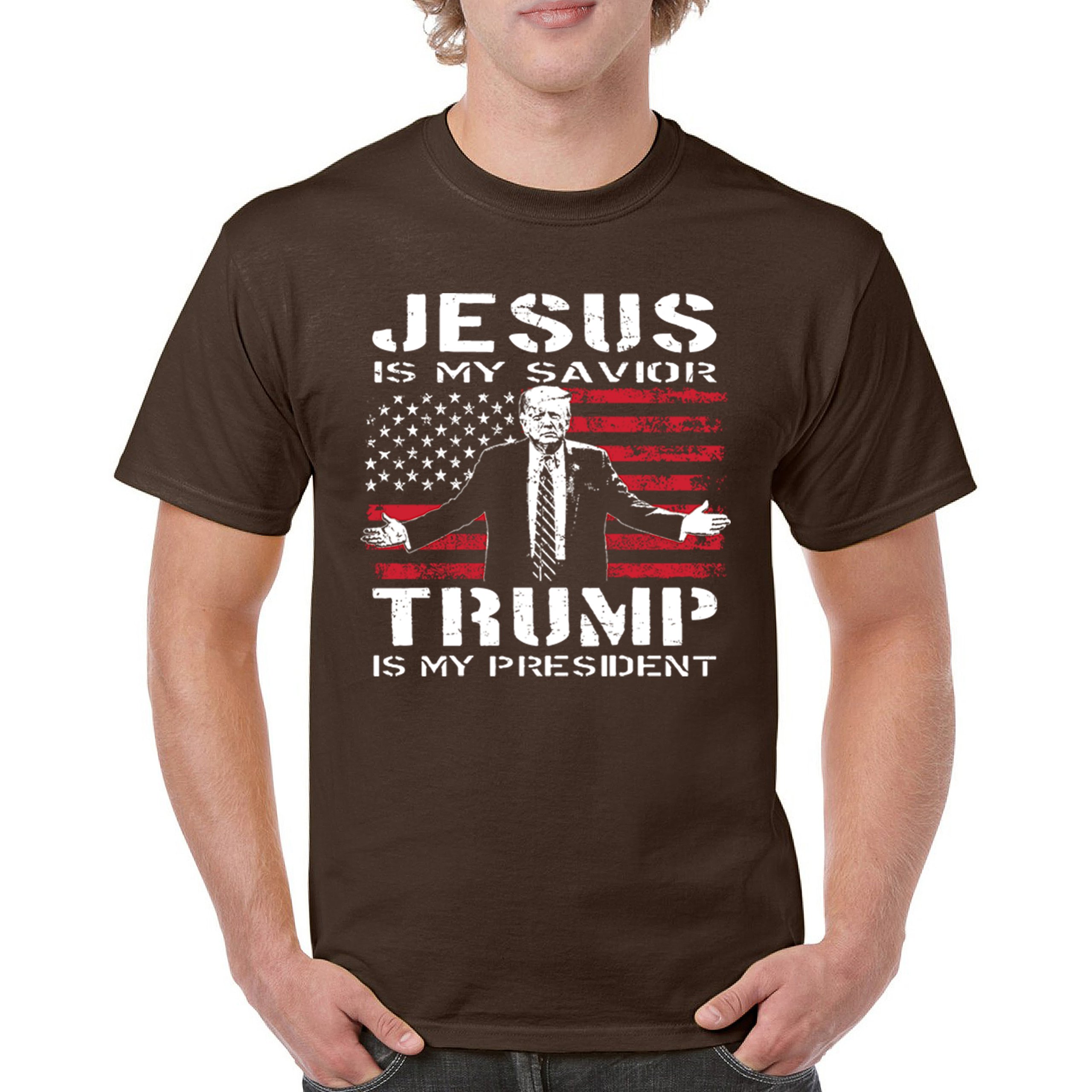 Jesus Is My Savior Trump Is My President T-shirt MAGA America First Men's Tee - Picture 51 of 85