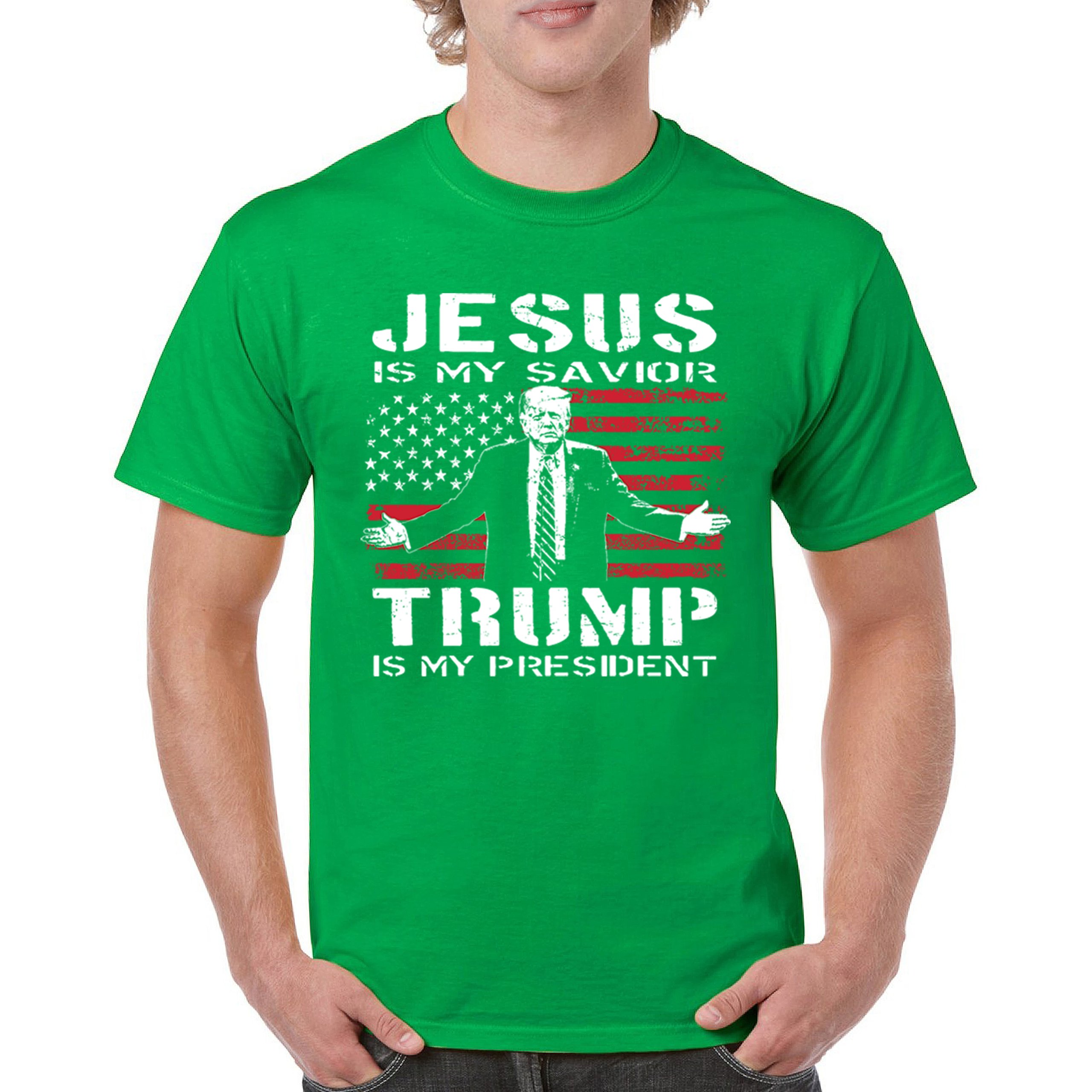 Jesus Is My Savior Trump Is My President T-shirt MAGA America First Men's Tee - Picture 44 of 85
