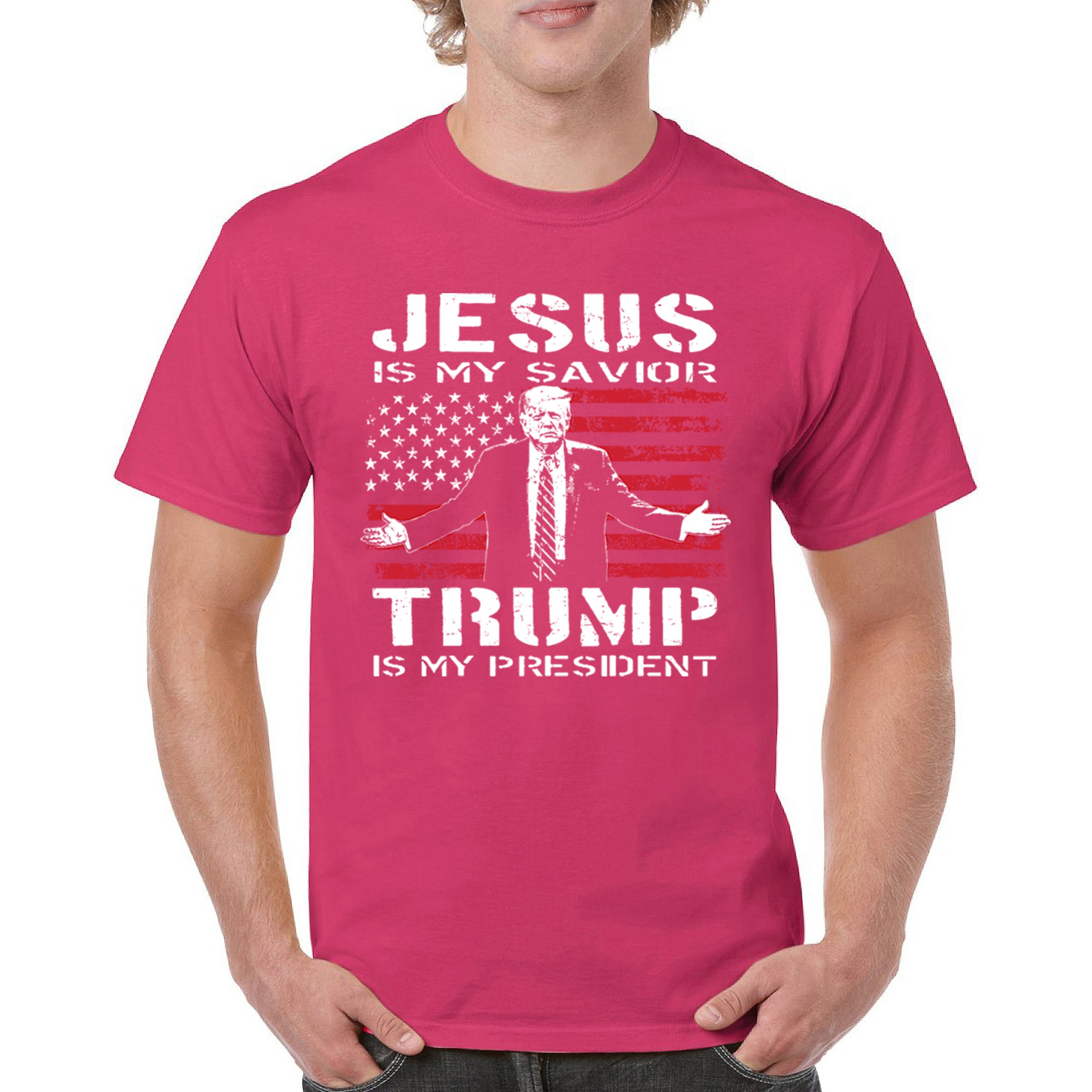 Jesus Is My Savior Trump Is My President T-shirt MAGA America First Men's Tee - Picture 23 of 85