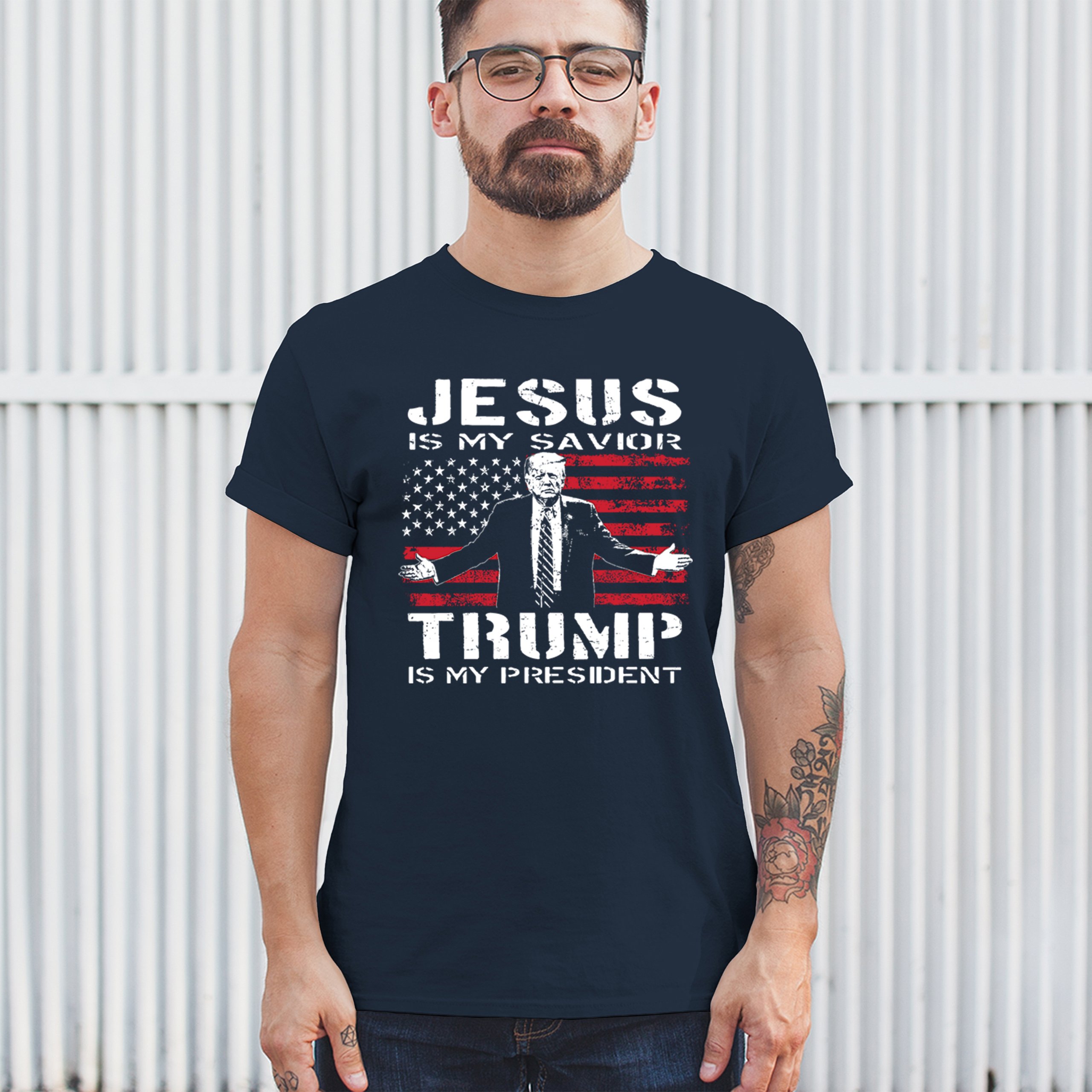 Jesus Is My Savior Trump Is My President T-shirt MAGA America First Men's Tee - Picture 40 of 85