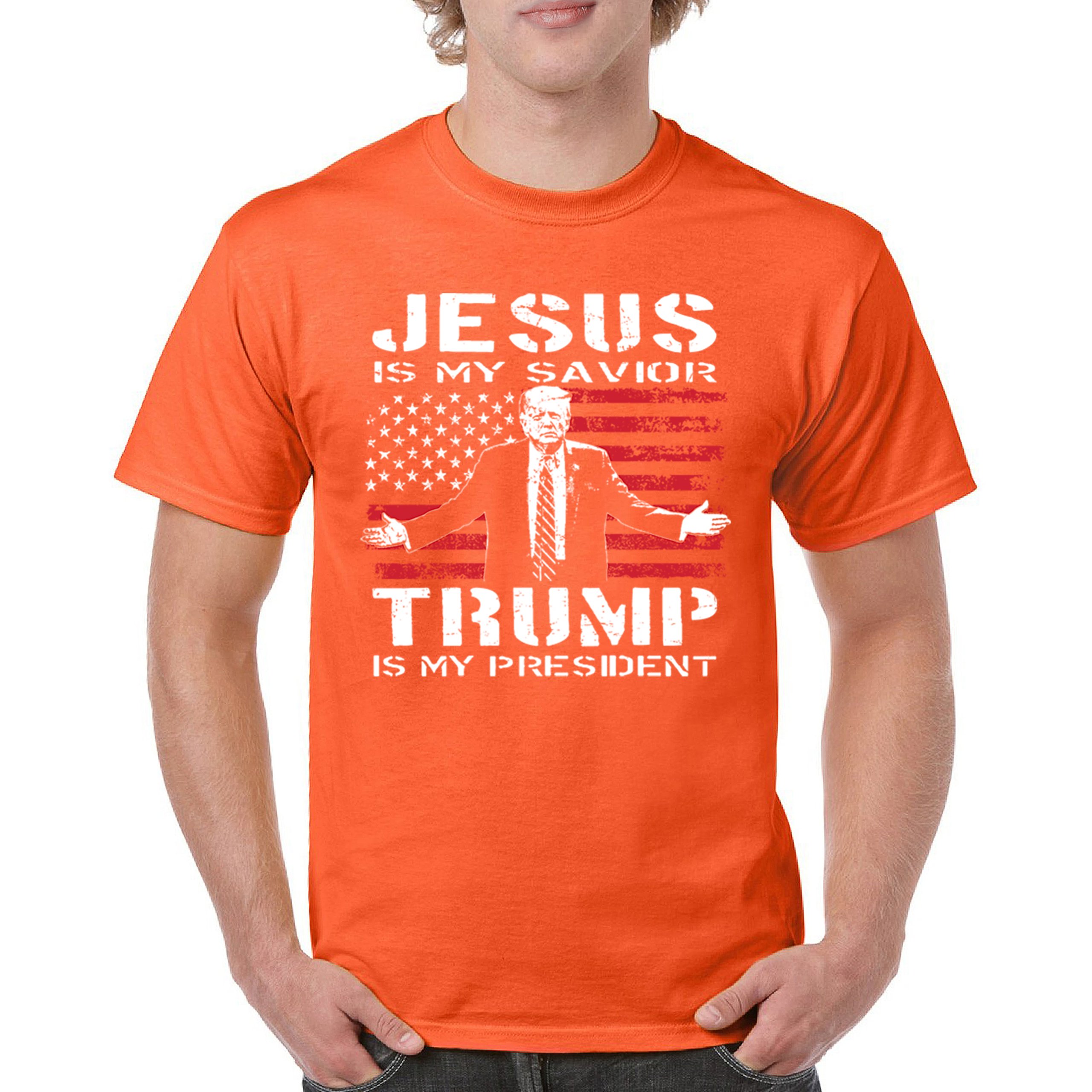 Jesus Is My Savior Trump Is My President T-shirt MAGA America First Men's Tee - Picture 16 of 85