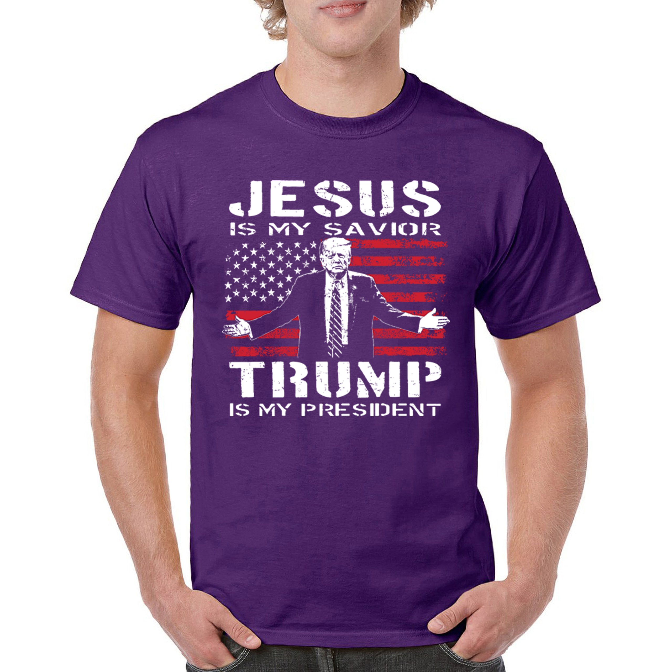 Jesus Is My Savior Trump Is My President T-shirt MAGA America First Men's Tee - Picture 30 of 85