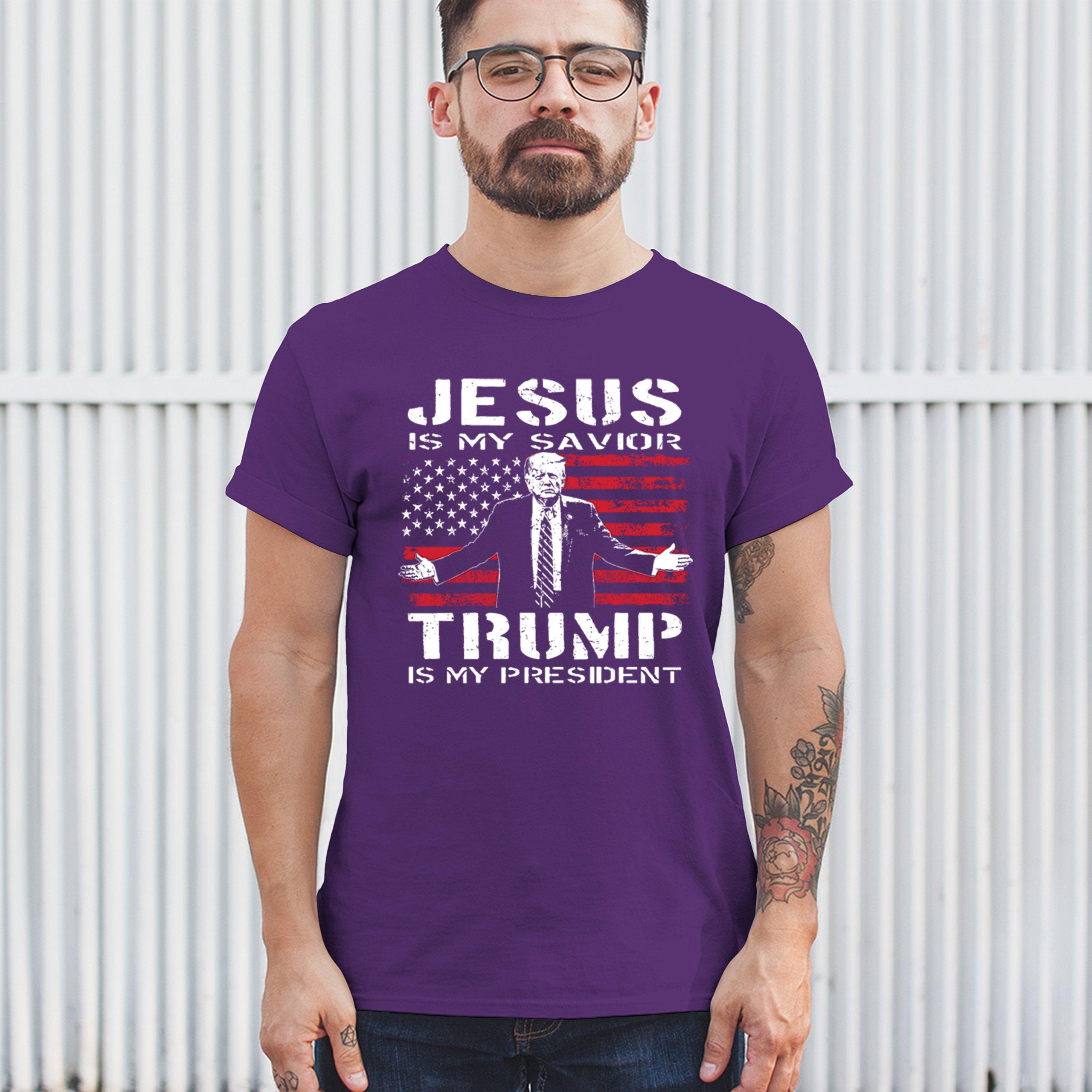 Jesus Is My Savior Trump Is My President T-shirt MAGA America First Men's Tee - Picture 33 of 85