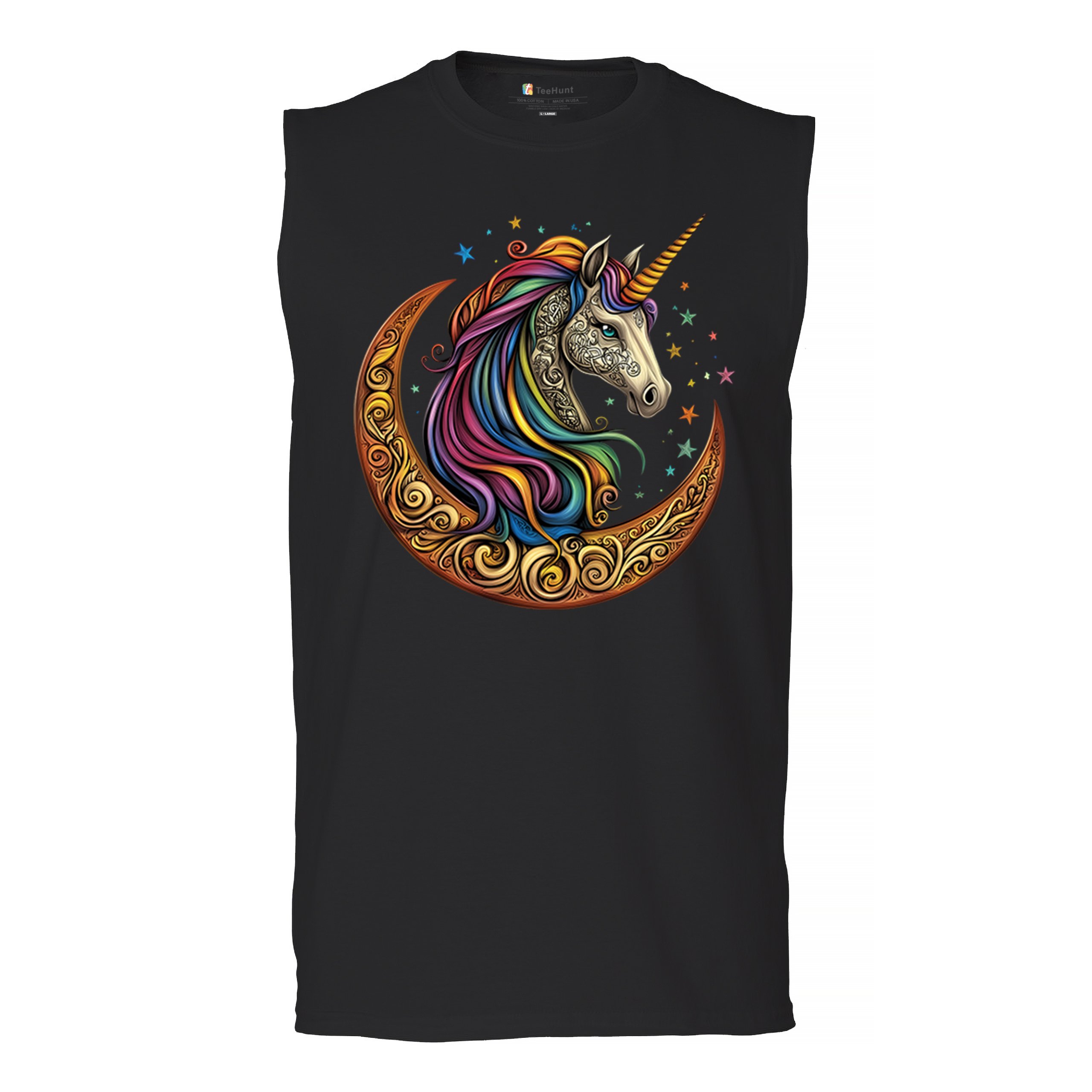 Celtic Moon Unicorn Muscle Shirt Rainbow Fantasy Spiritual Magic Horse Men’s