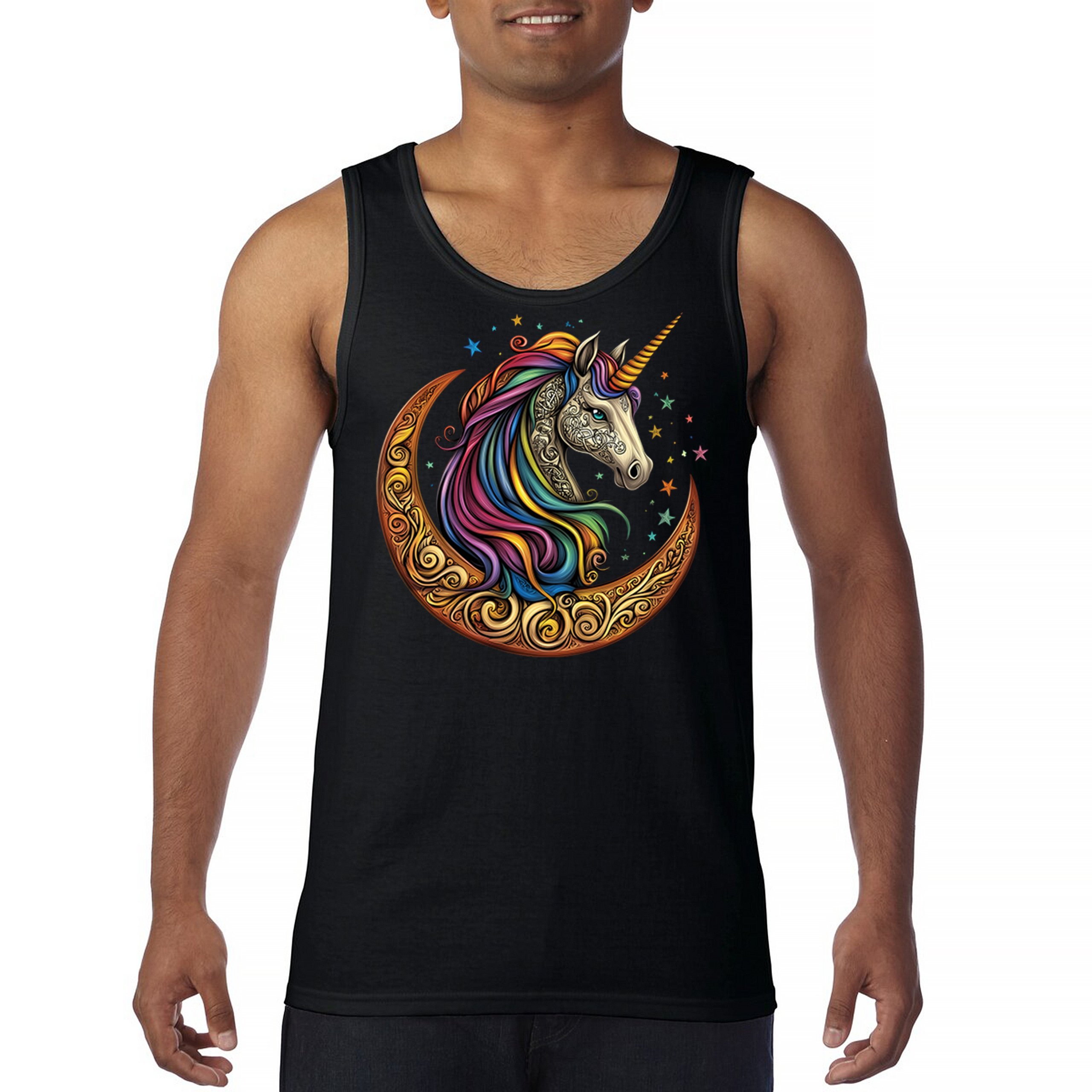 Celtic Moon Unicorn Tank Top Rainbow Fantasy Spiritual Magic Horse Men’s Top