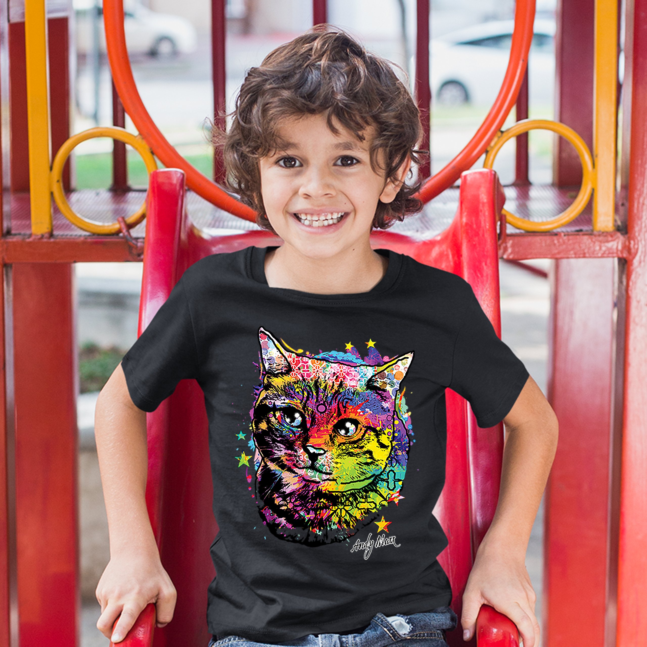 Adorable Kitten Youth T-shirt Neon Multicolor Kitty Andy Maxx Cat Lover Kids - Picture 5 of 29